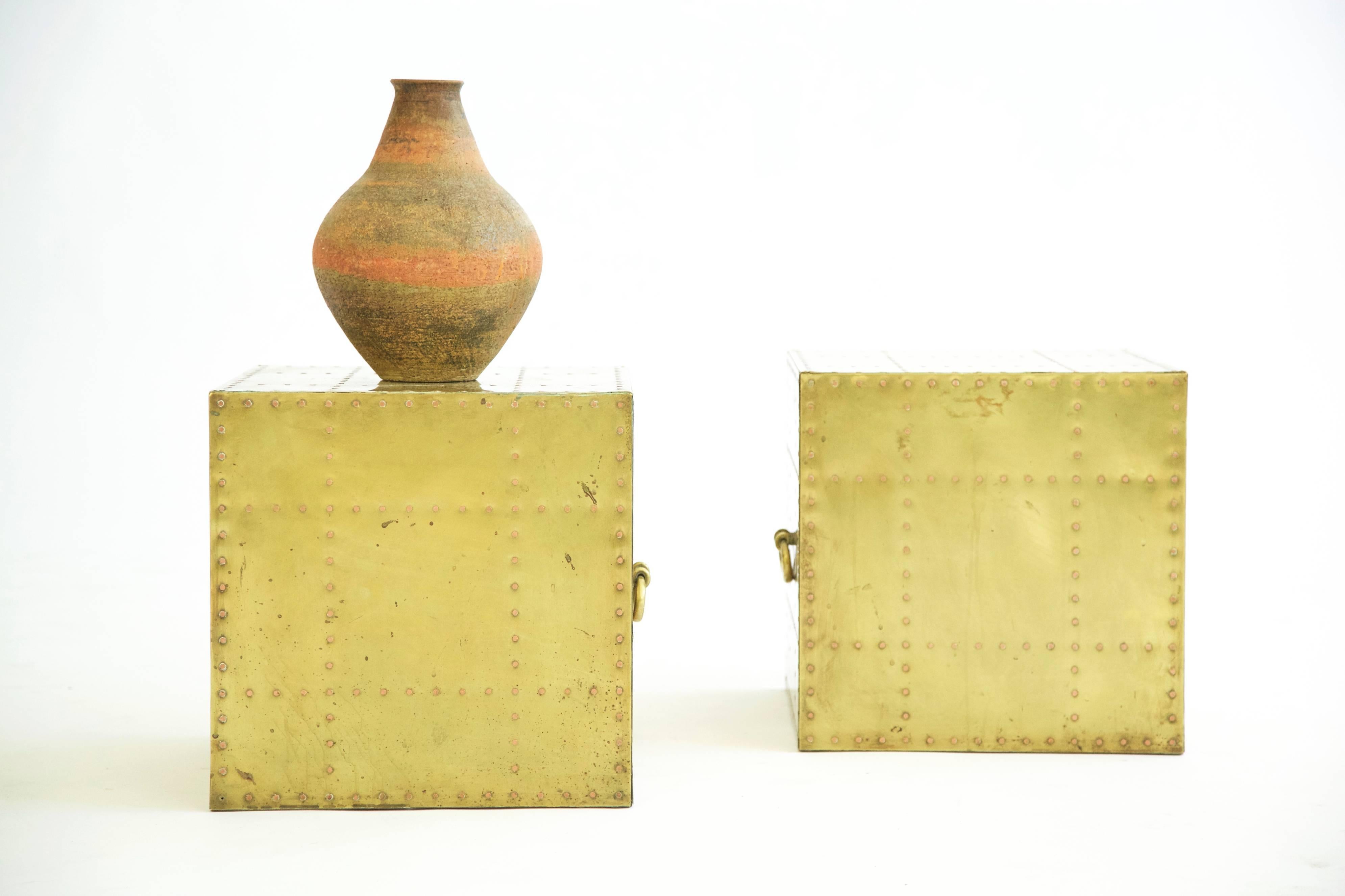 Spanish Sarreid Brass Cube End Tables