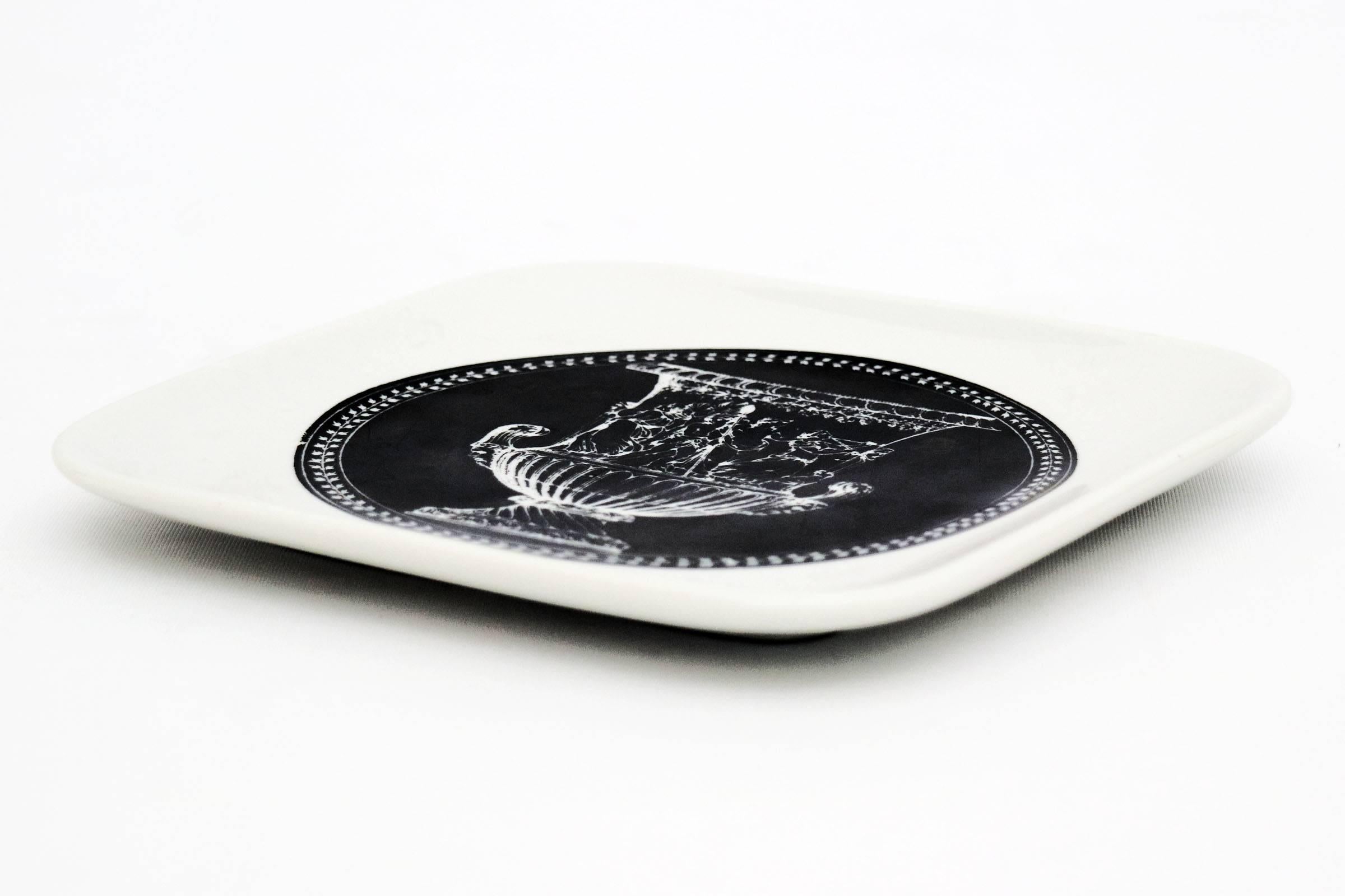 Fornasetti decorative dish. White and black ceramic dish.