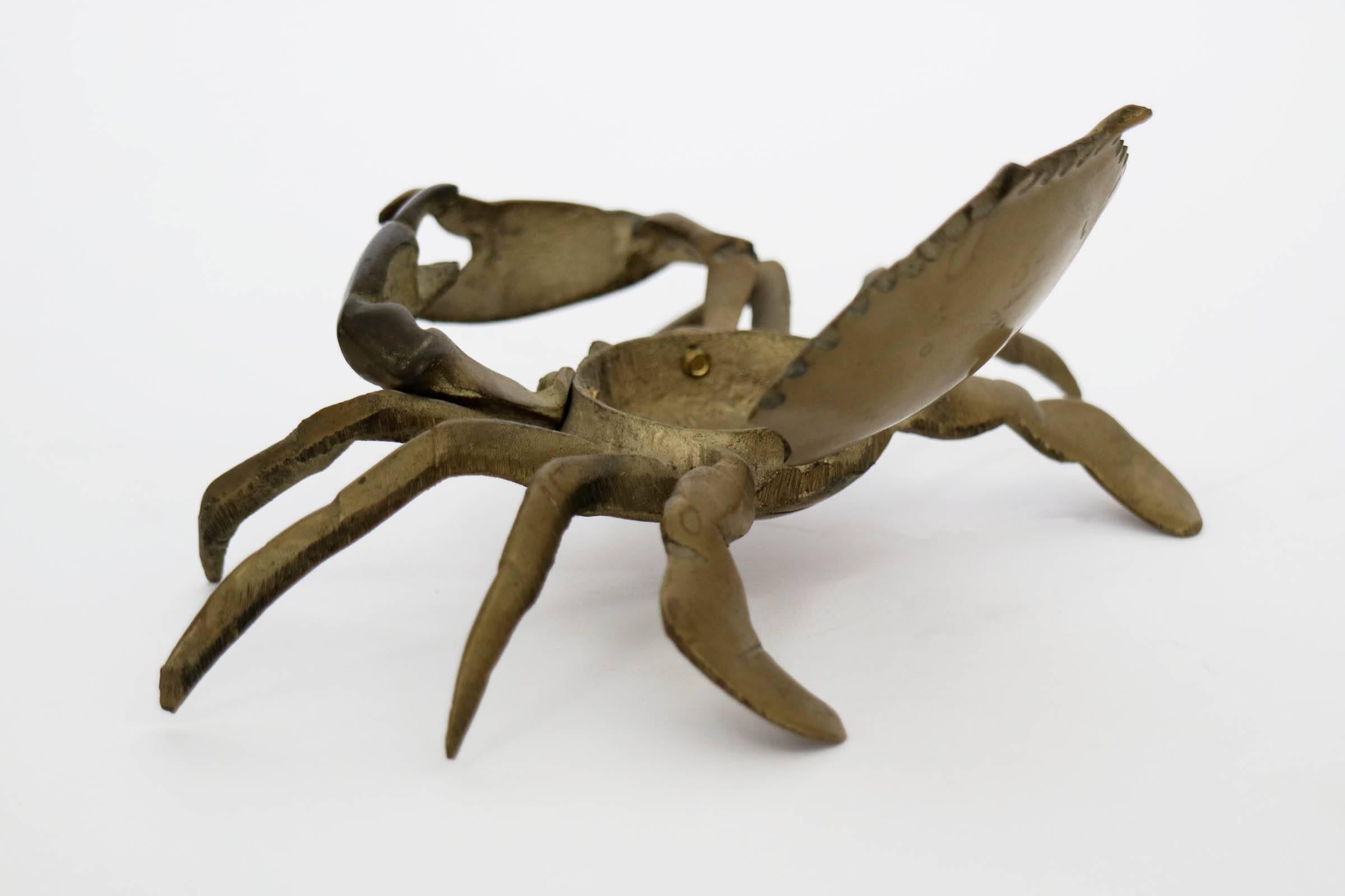Mid-Century Modern Brass Crab Jewelry Box