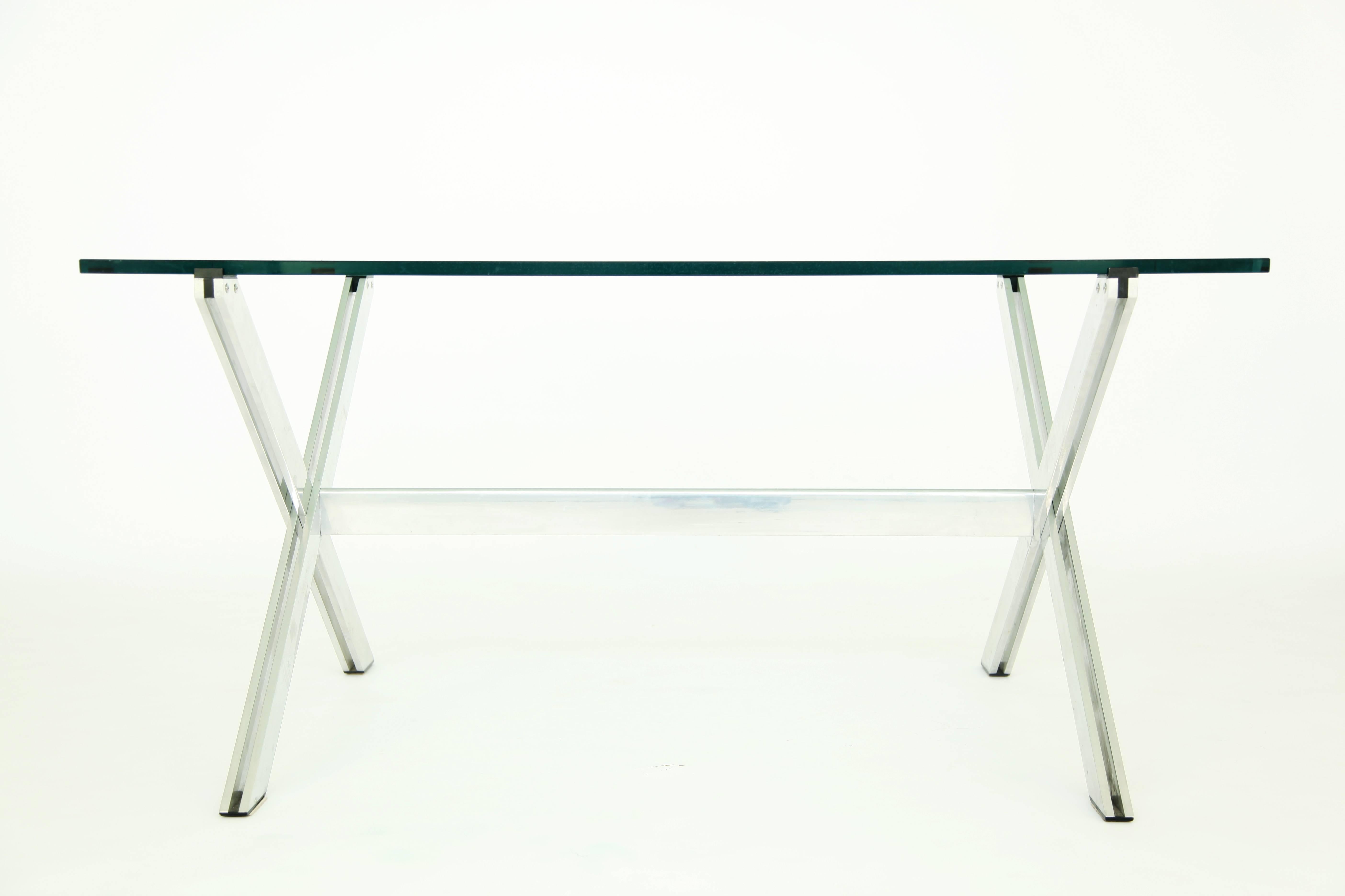 John Vesey for a commissioned interiors, parallel bar table 
Stainless steel with plastic feet and claws for surface.
We have two different sizes from the same interior, showing smaller version, the other 12