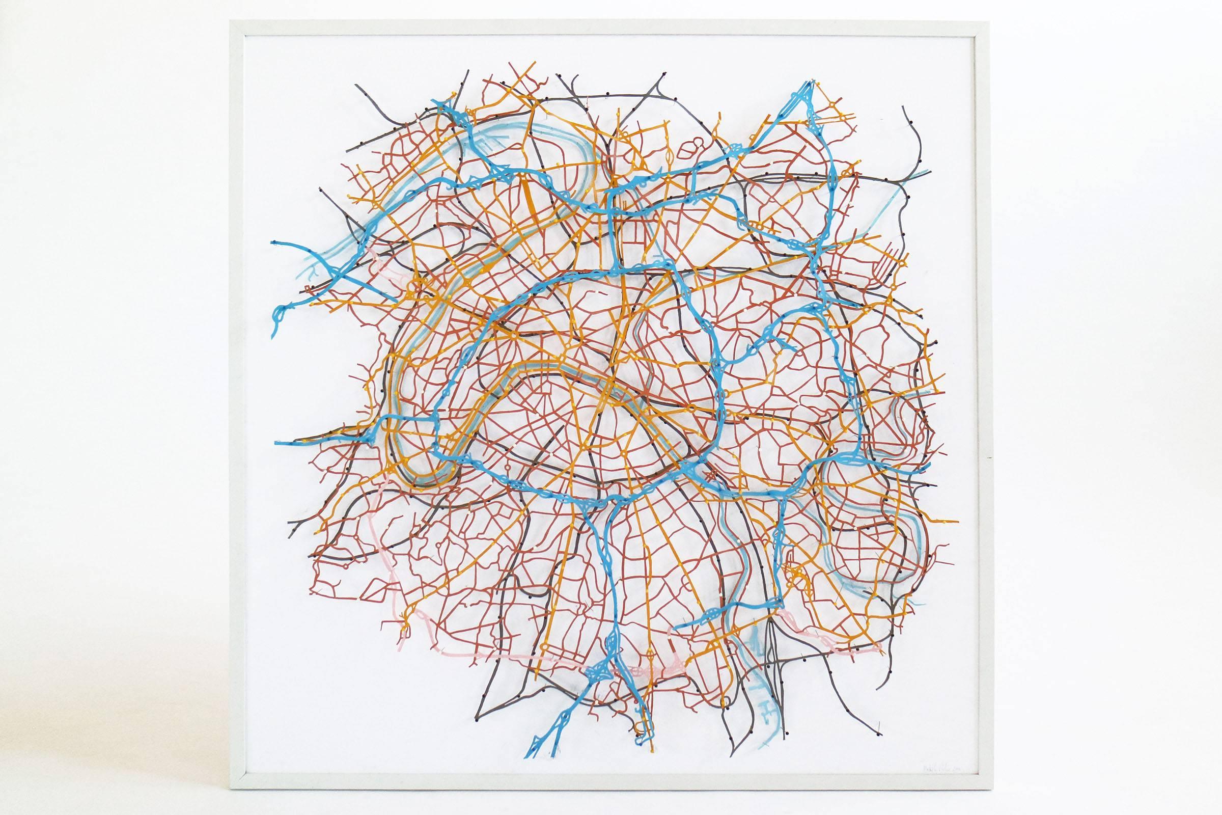 Artwork depicting city map of greater Paris. Picton considers his work sculptural, 