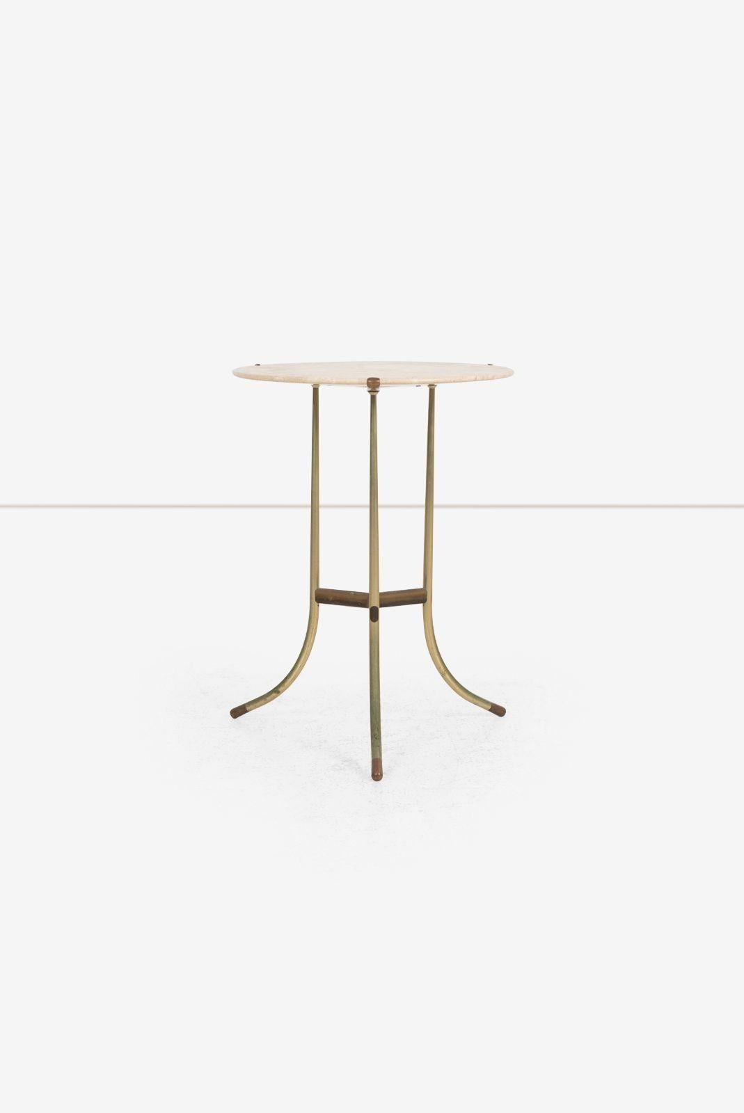 Mid-Century Modern Cedric Hartman Model AE Side Table in Brass, Bronze, and Travertine, 1973 For Sale