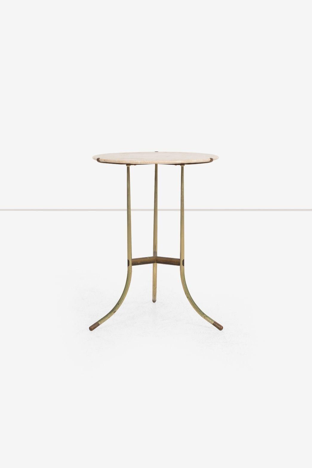 Cedric Hartman Model AE Side Table in Brass, Bronze, and Travertine, 1973 In Good Condition For Sale In Chicago, IL