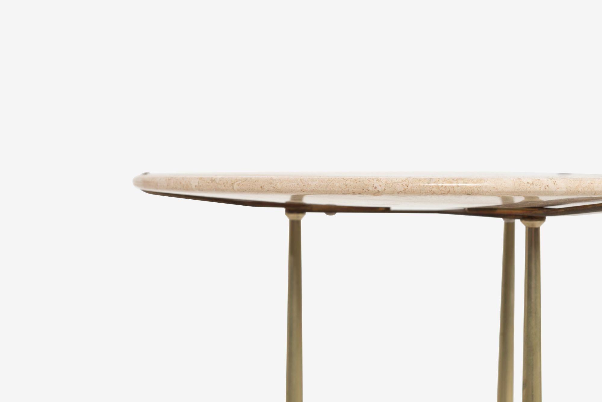 Cedric Hartman Model AE Side Table in Brass, Bronze, and Travertine, 1973 For Sale 5