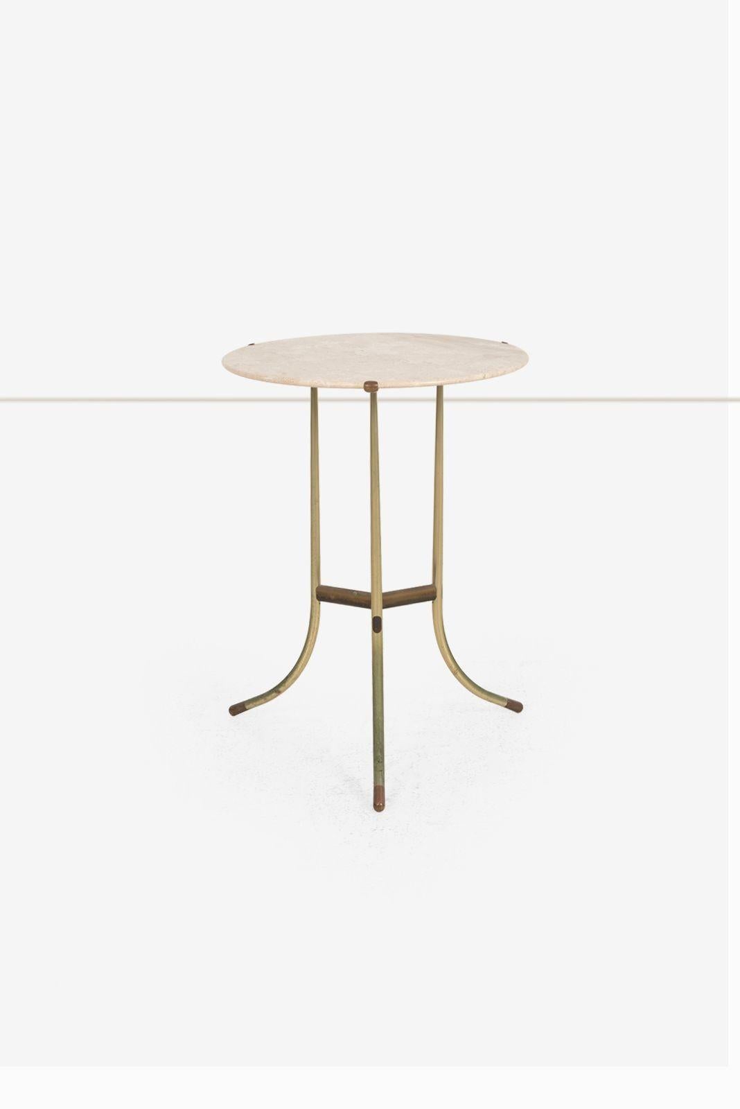 American Cedric Hartman Model AE Side Table in Brass, Bronze, and Travertine, 1973 For Sale