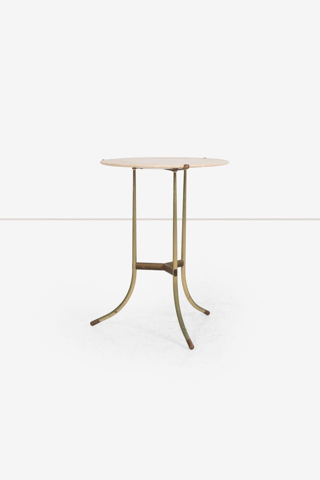 Polished Cedric Hartman Model AE Side Table in Brass, Bronze, and Travertine, 1973 For Sale