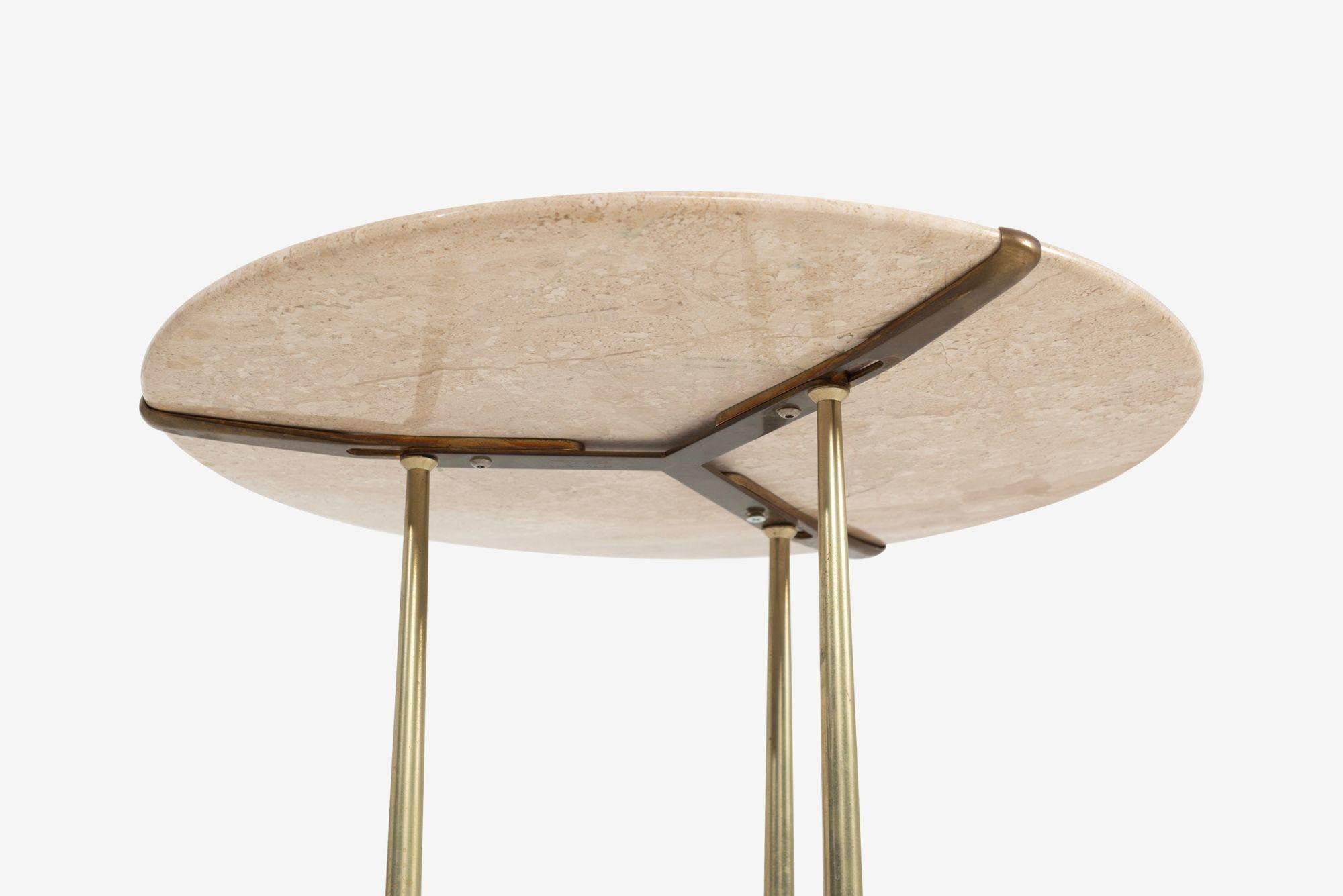 Cedric Hartman Model AE Side Table in Brass, Bronze, and Travertine, 1973 For Sale 6