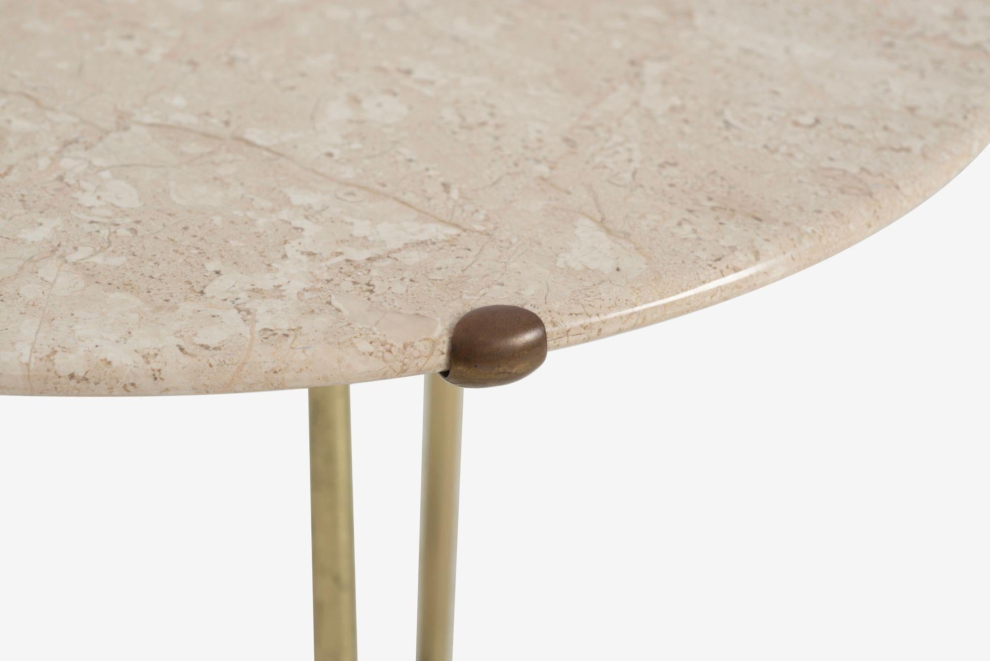 Cedric Hartman Model AE Side Table in Brass, Bronze, and Travertine, 1973 For Sale 1