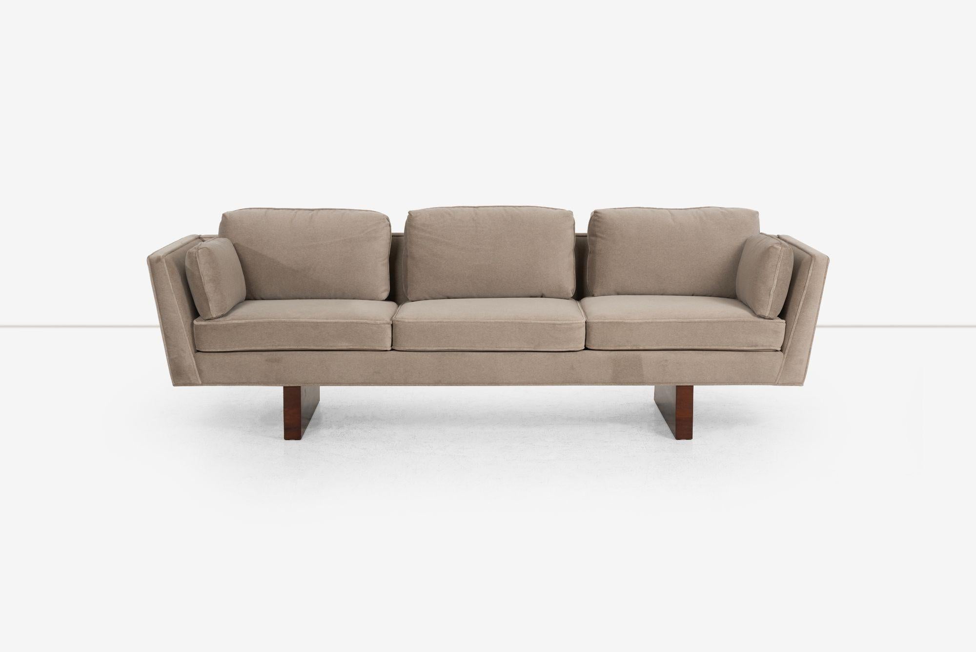American Edward Wormley for Dunbar Angle Arm Sofa in Gray Mohair 1955 For Sale