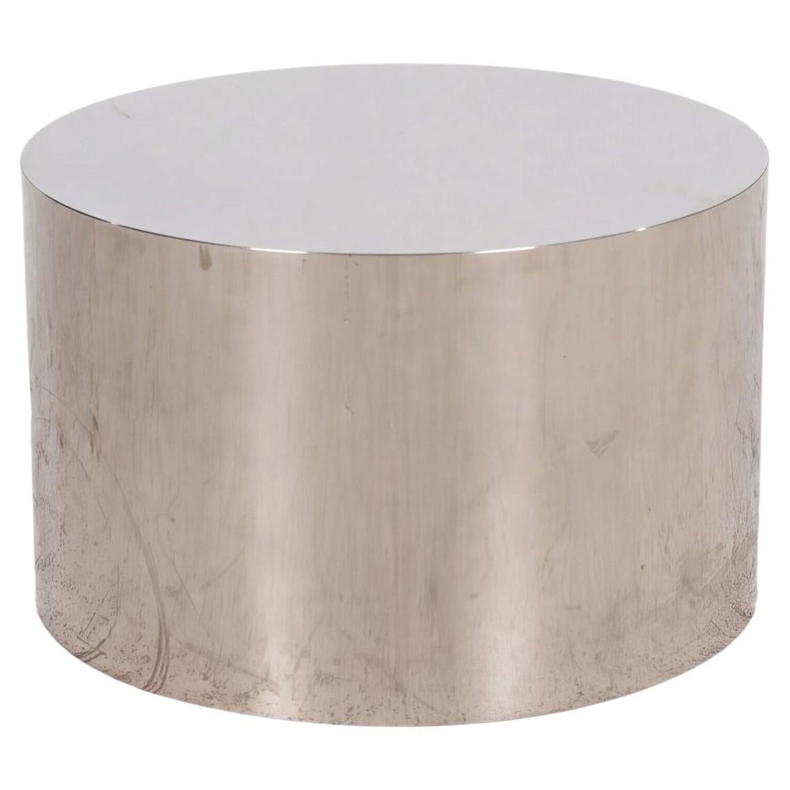 Custom Polished Metal Drum Side Table in the Style of Brueton, 1980 For Sale