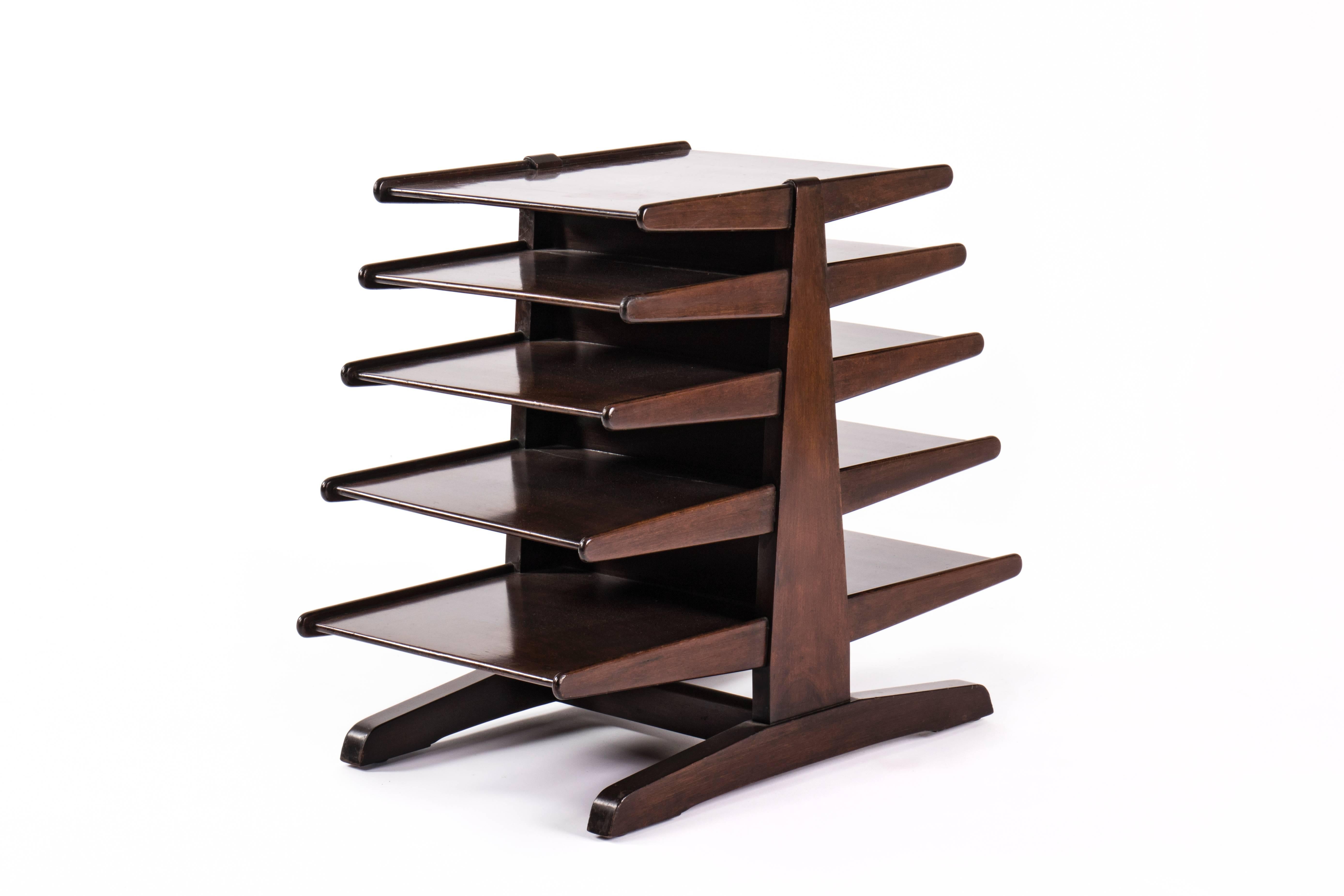 Edward Wormley for Dunbar magazine tree, model 4765.
Tiered layers allow multiple storage.

     