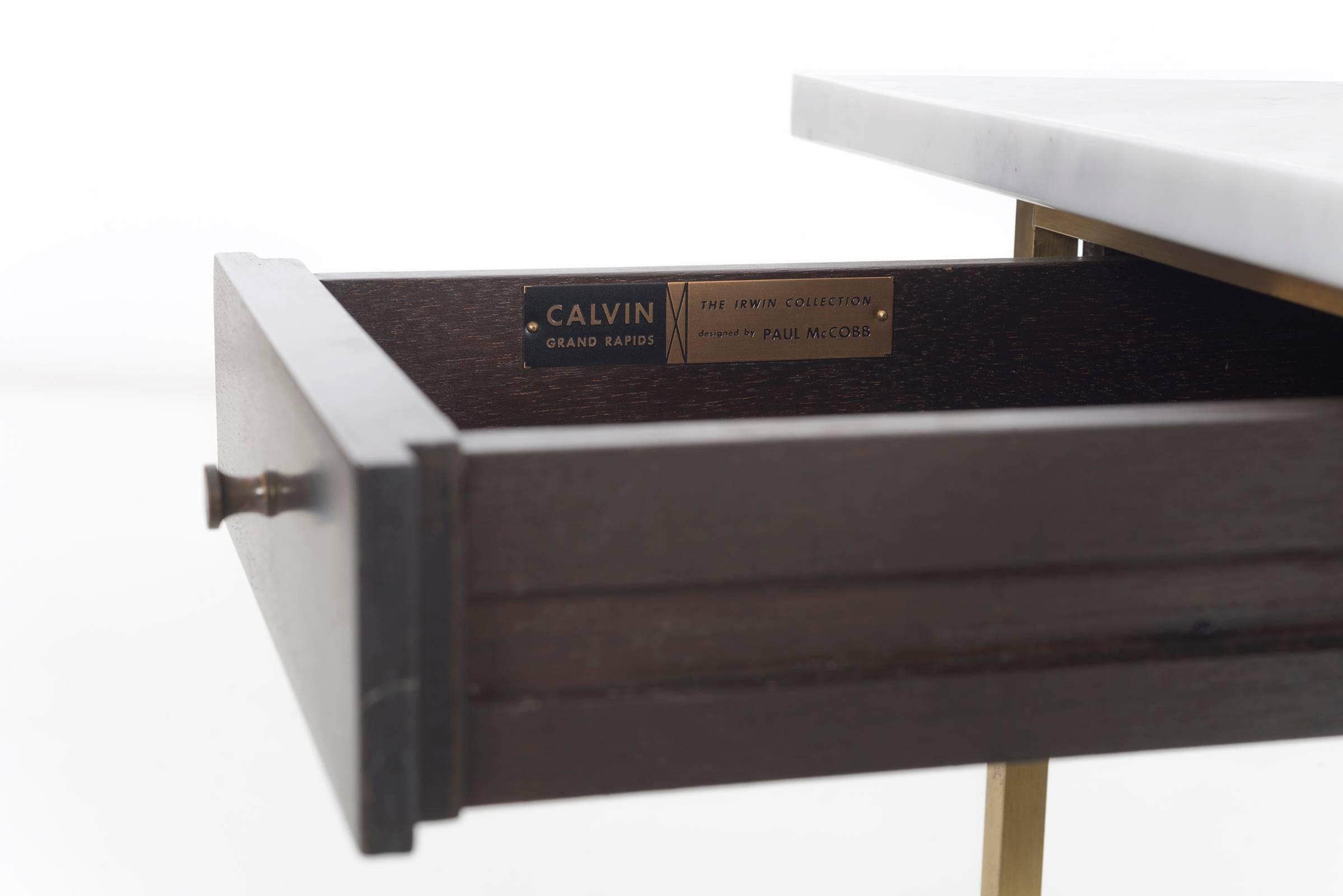Carrara Marble Pair of Paul McCobb Side Tables