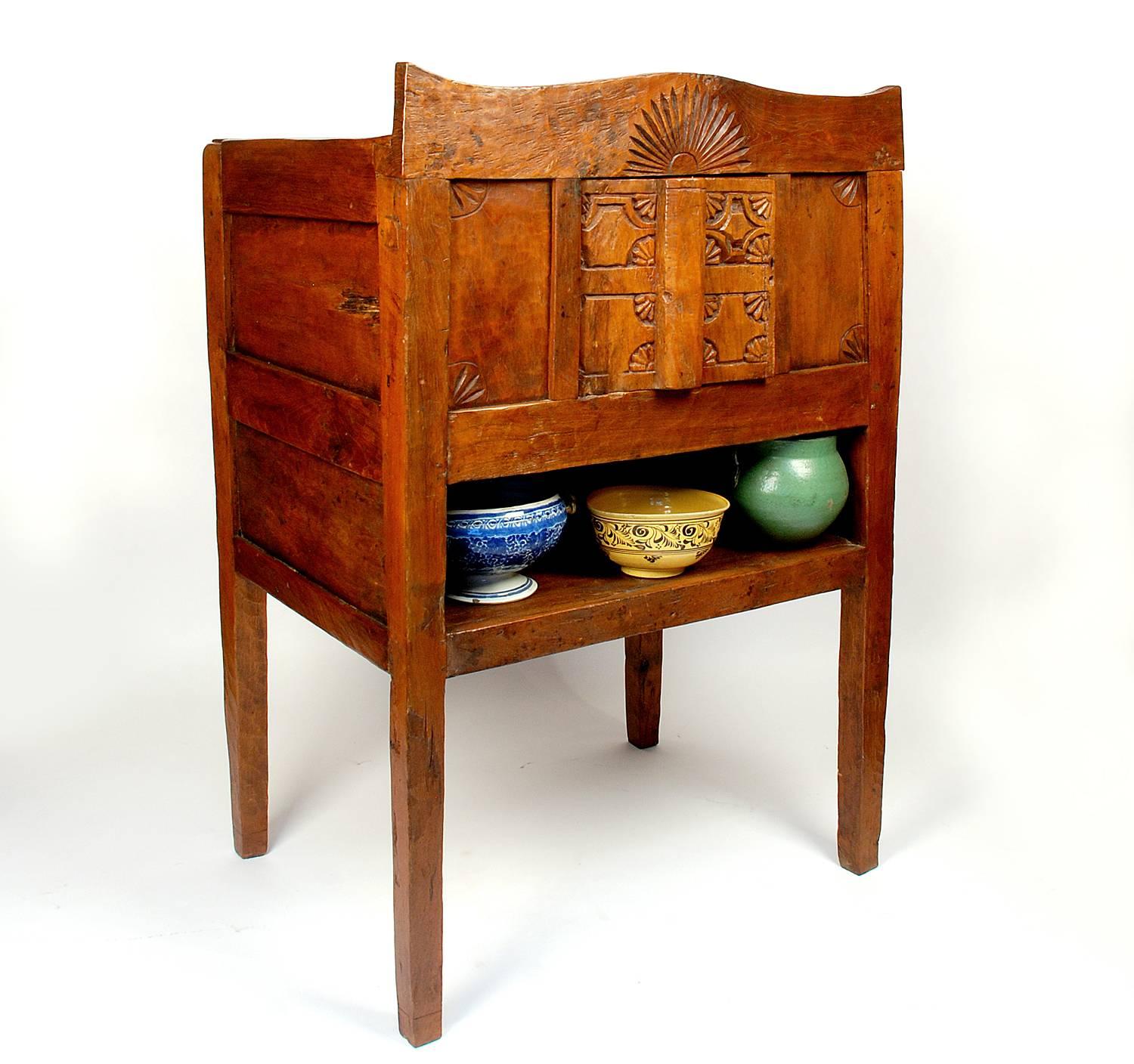 Extremely rare 1930's / 40's WPA period 'trastero' (kitchen cabinet) from New Mexico. This hand carved and hand adzed cedar wood 'trastero' was made by traditional WPA craftsman who used traditional tools and techniques to build quality furniture