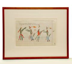 Rare Early 20th Century Crow Ledger Drawing Medicine Crow or Sioux Warrior