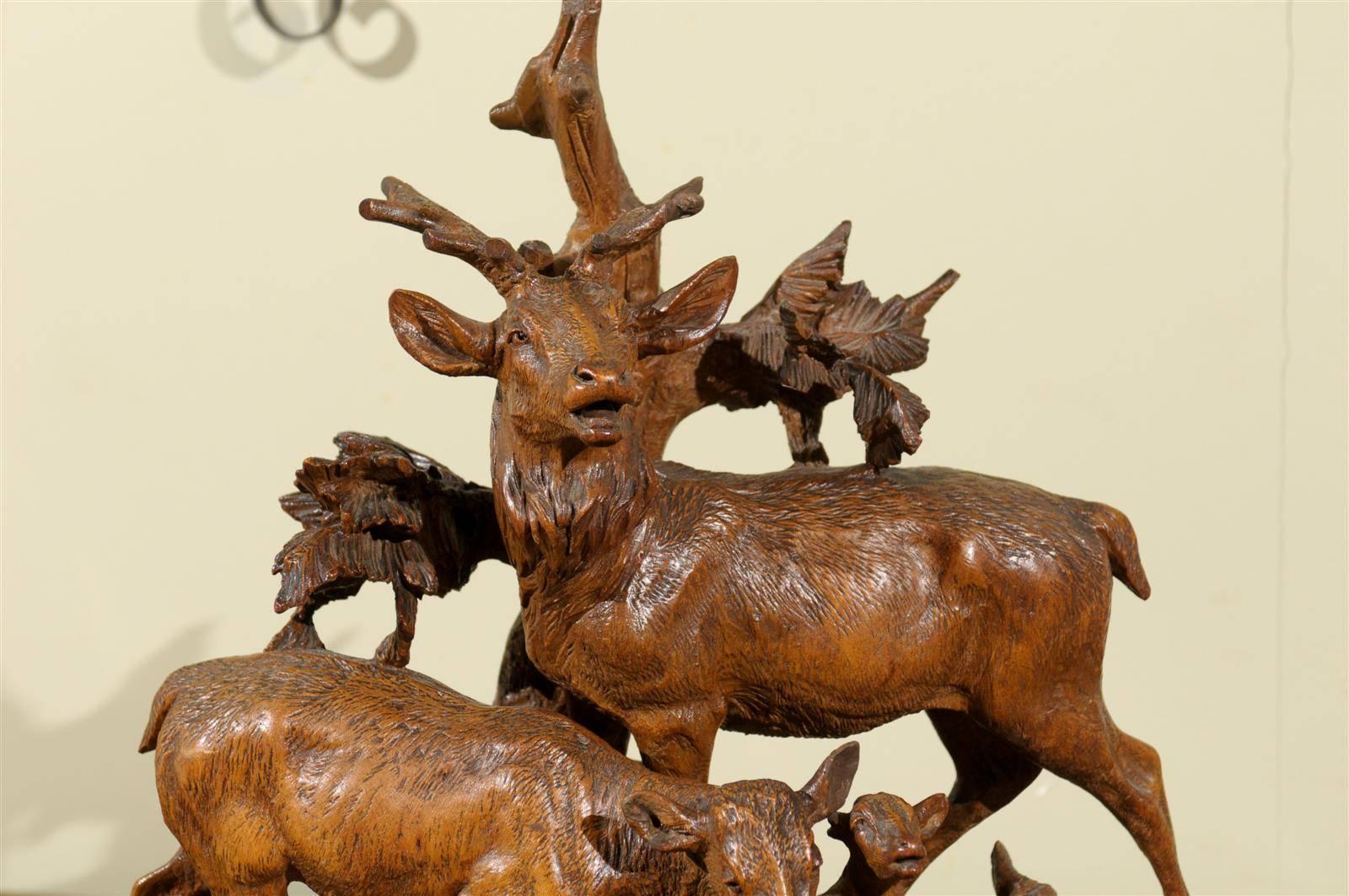 Wood 19th Century Black Forest Stag Grouping