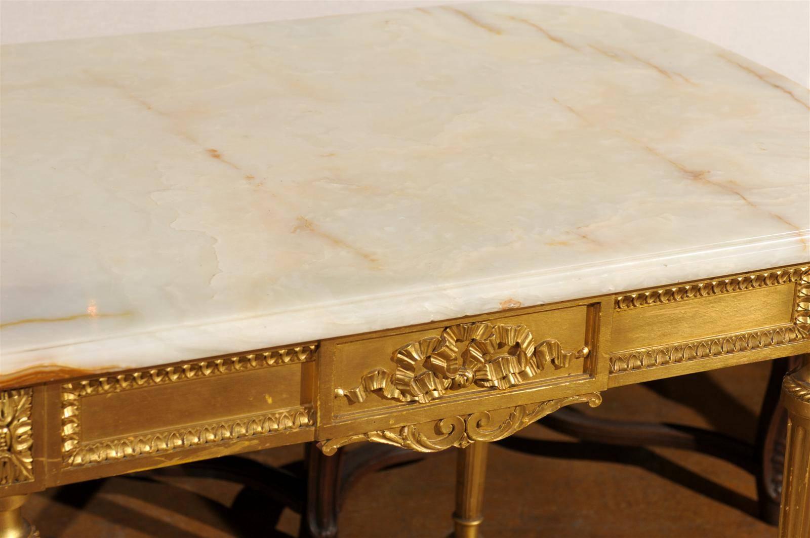 French 19th Century Louis XVI Style Onyx Top and Giltwood Center Table In Excellent Condition In Atlanta, GA