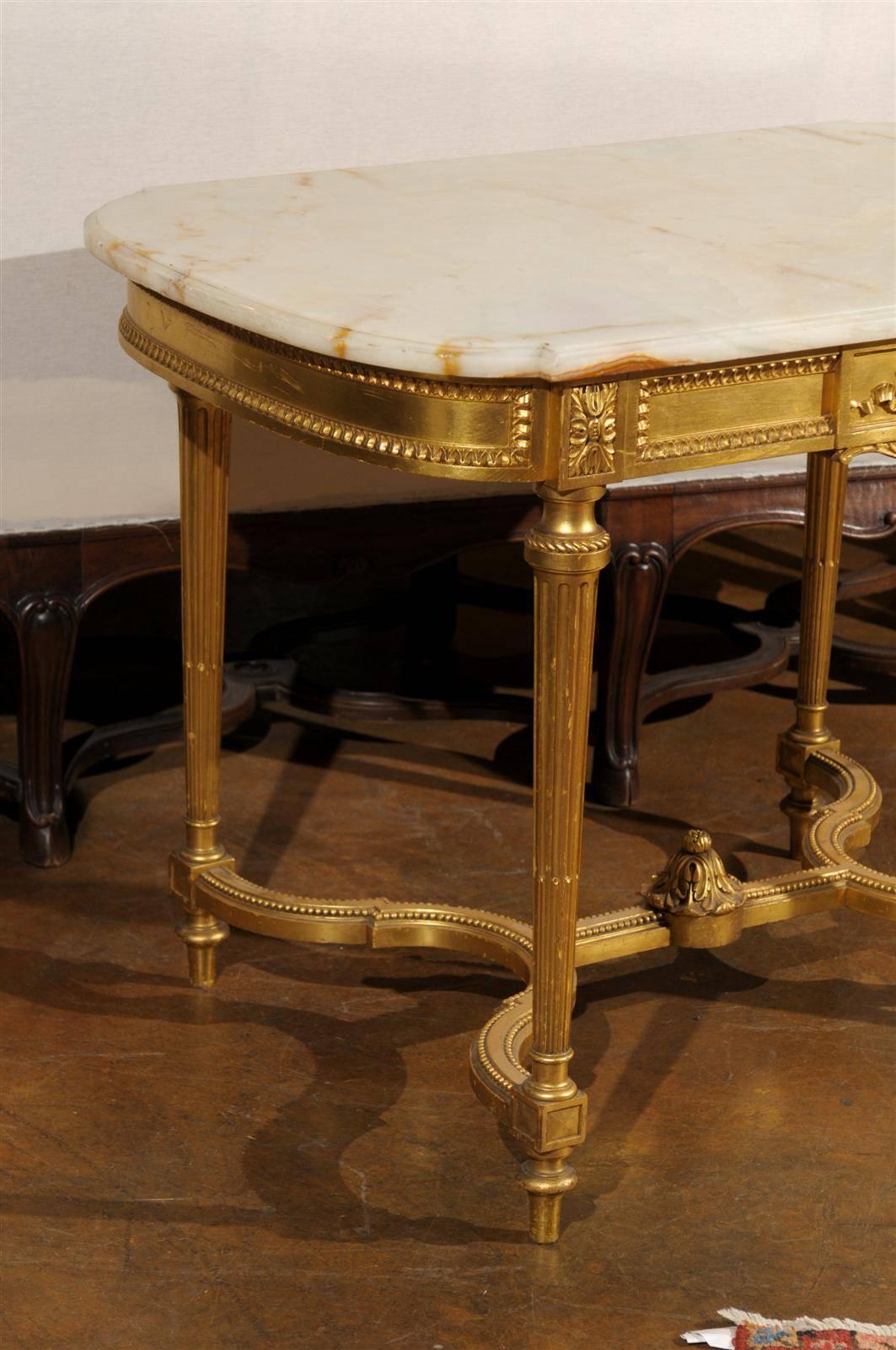 French 19th Century Louis XVI Style Onyx Top and Giltwood Center Table 1