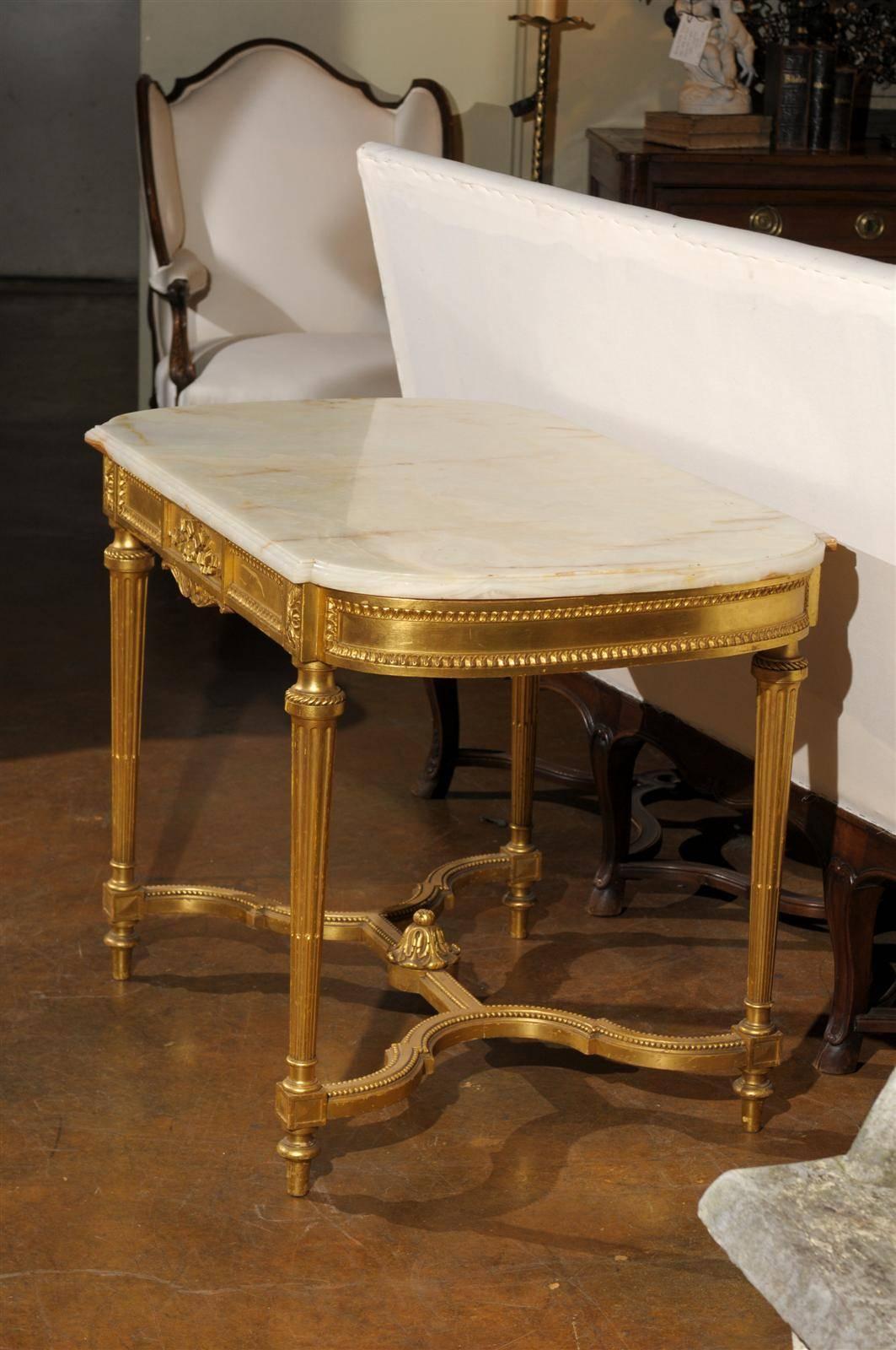 French 19th Century Louis XVI Style Onyx Top and Giltwood Center Table 4