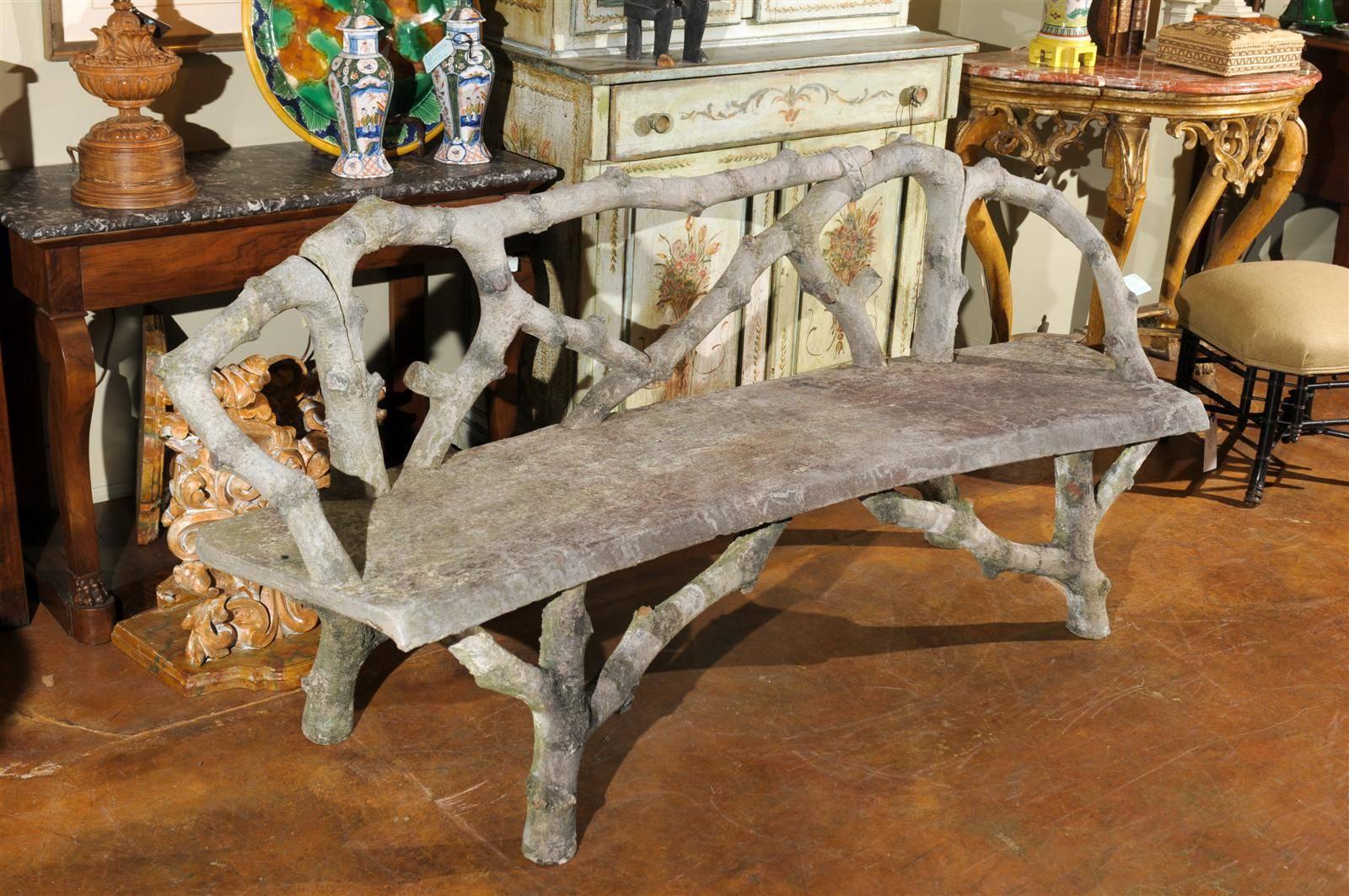 Contemporary French Faux Bois Bench 3