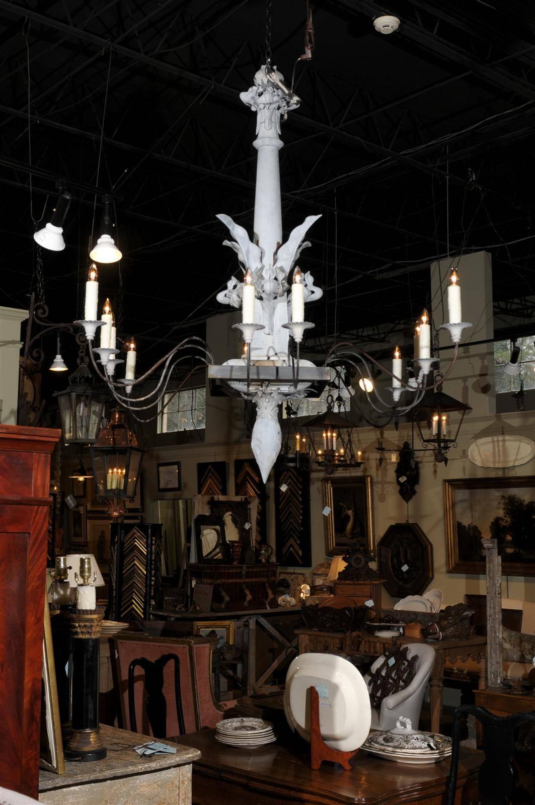 French Early 20th Century Zinc 8-Light Chandelier