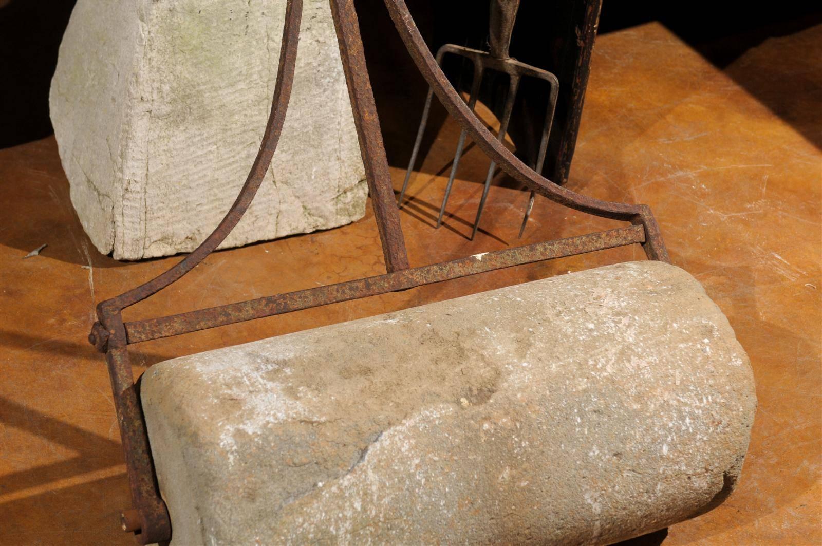 19th Century Iron and Stone Lawn Roller