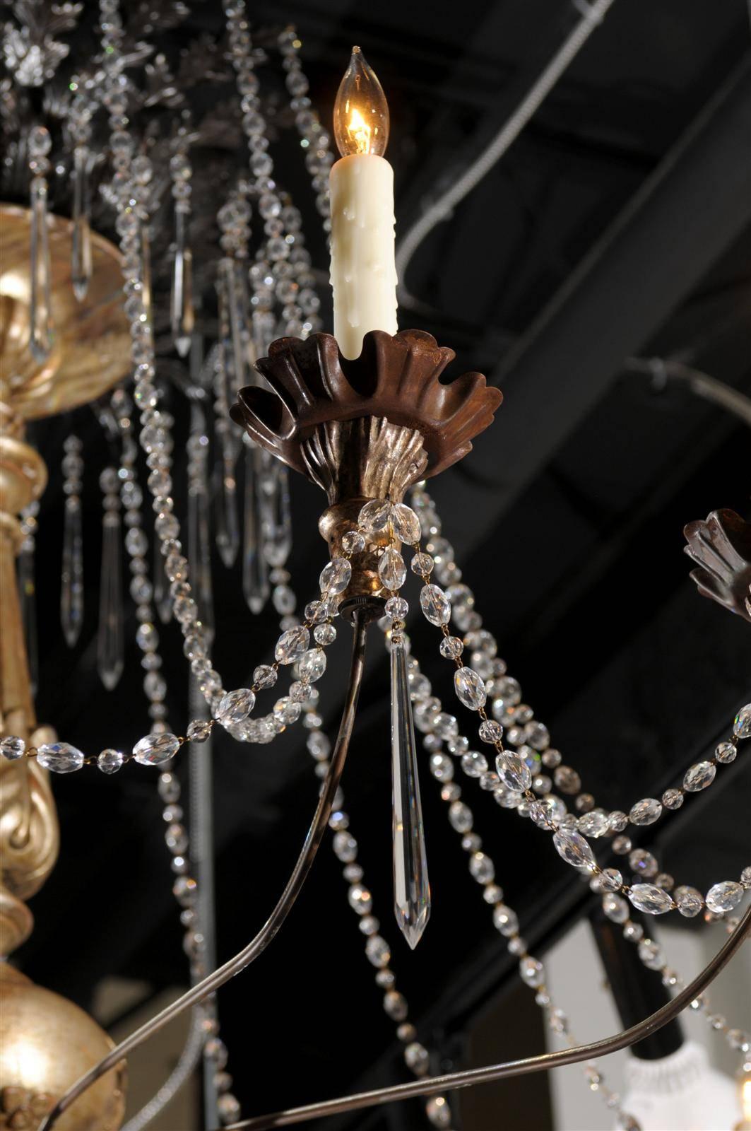 19th Century Continental Giltwood and Silver Gilt Pricket and Crystal 16-Light Chandelier