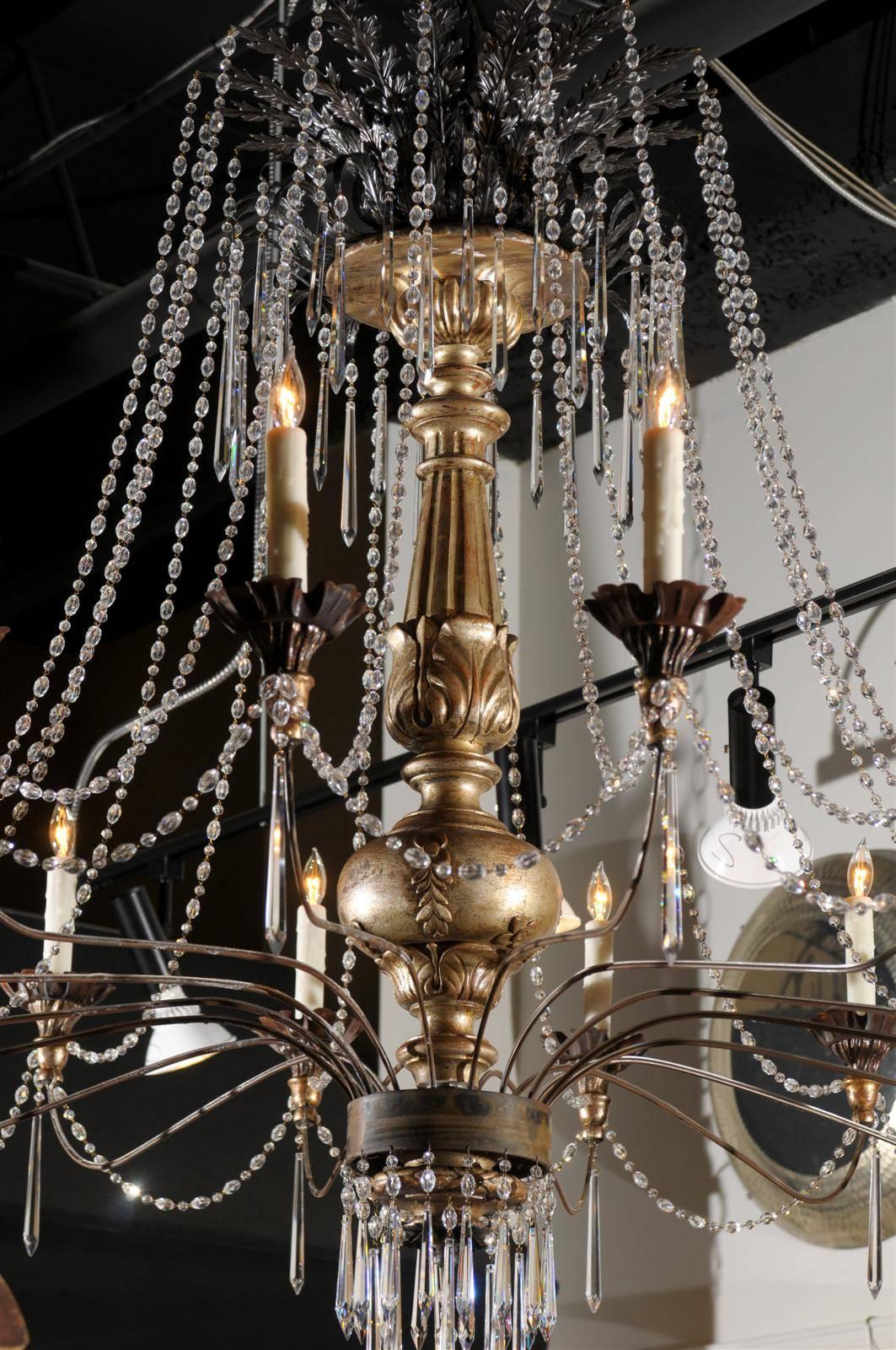 Continental Giltwood and Silver Gilt Pricket and Crystal 16-Light Chandelier 1