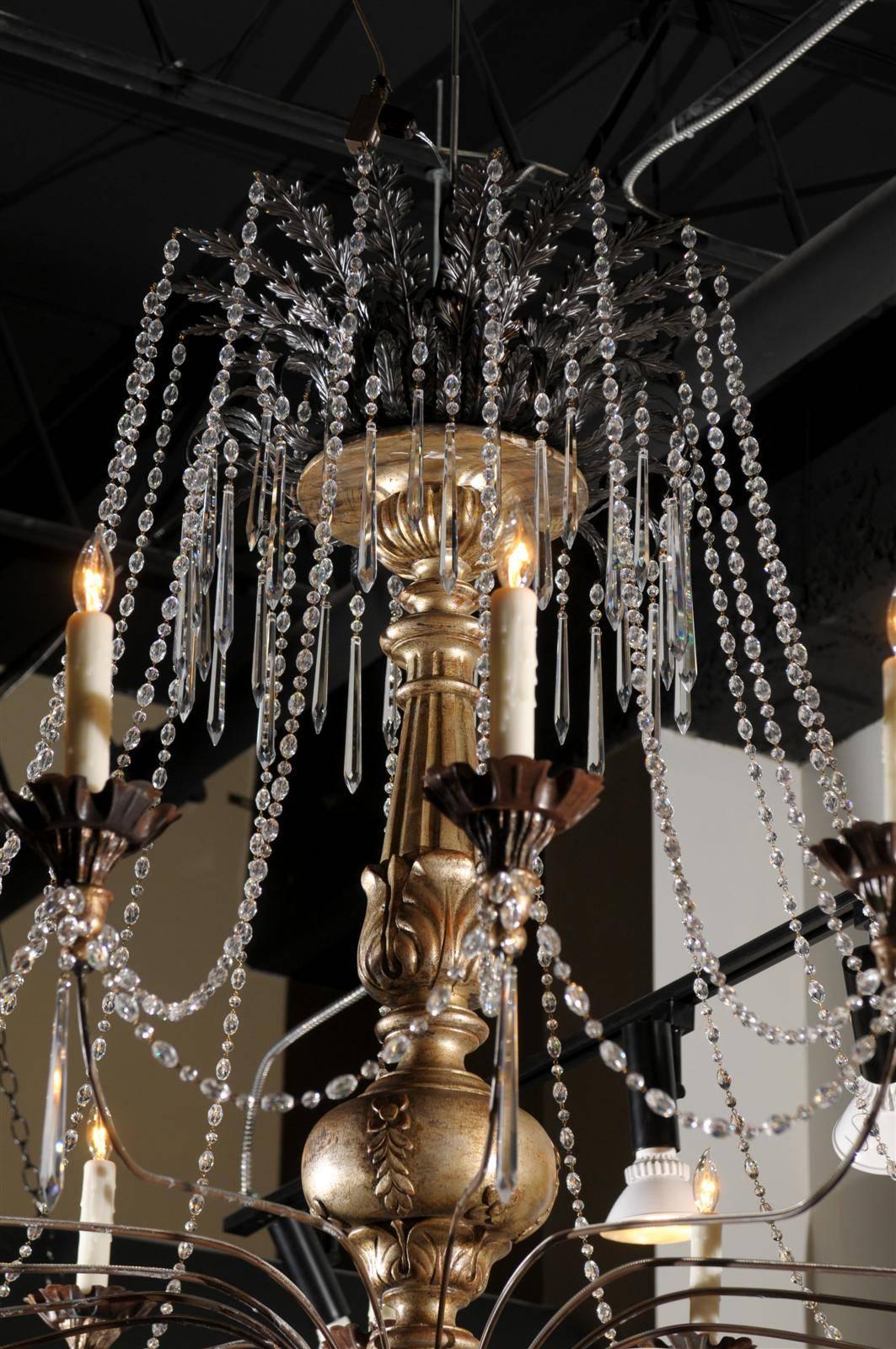 Continental Giltwood and Silver Gilt Pricket and Crystal 16-Light Chandelier 5