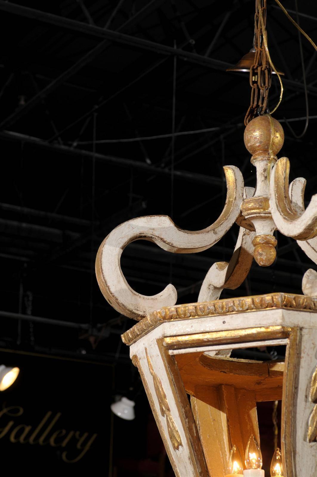  Italian Baroque Style 19th Century White and Gold Hanging Lanterns In Good Condition For Sale In Atlanta, GA