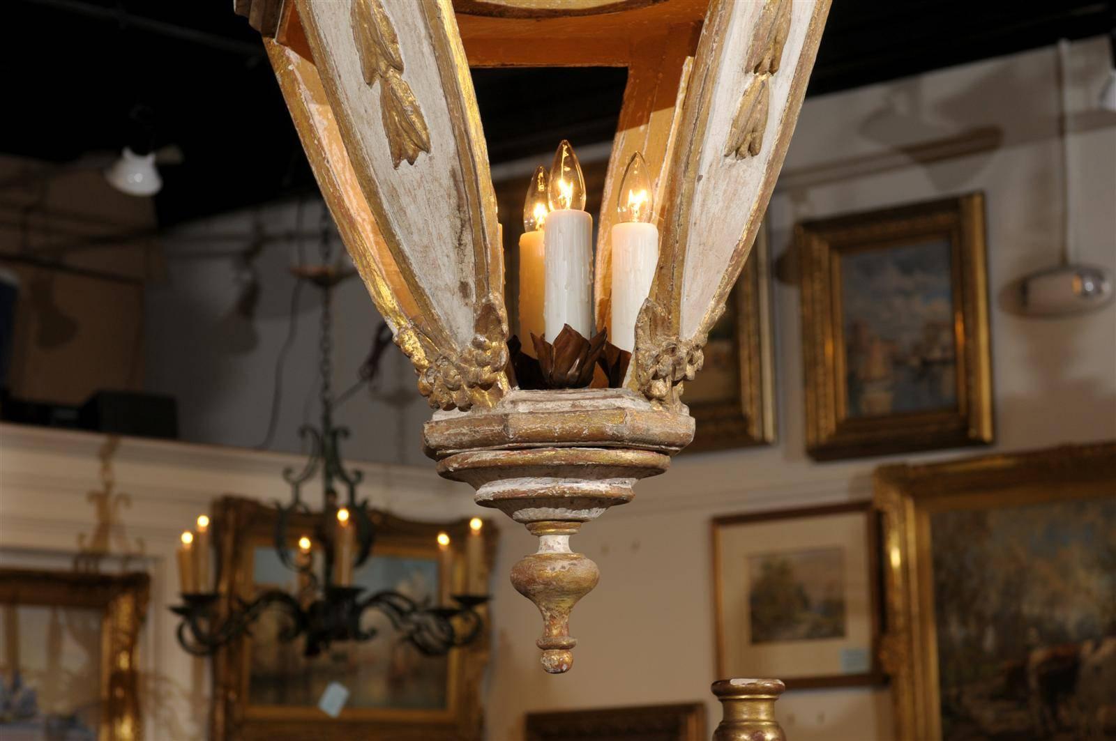 Wood  Italian Baroque Style 19th Century White and Gold Hanging Lanterns For Sale