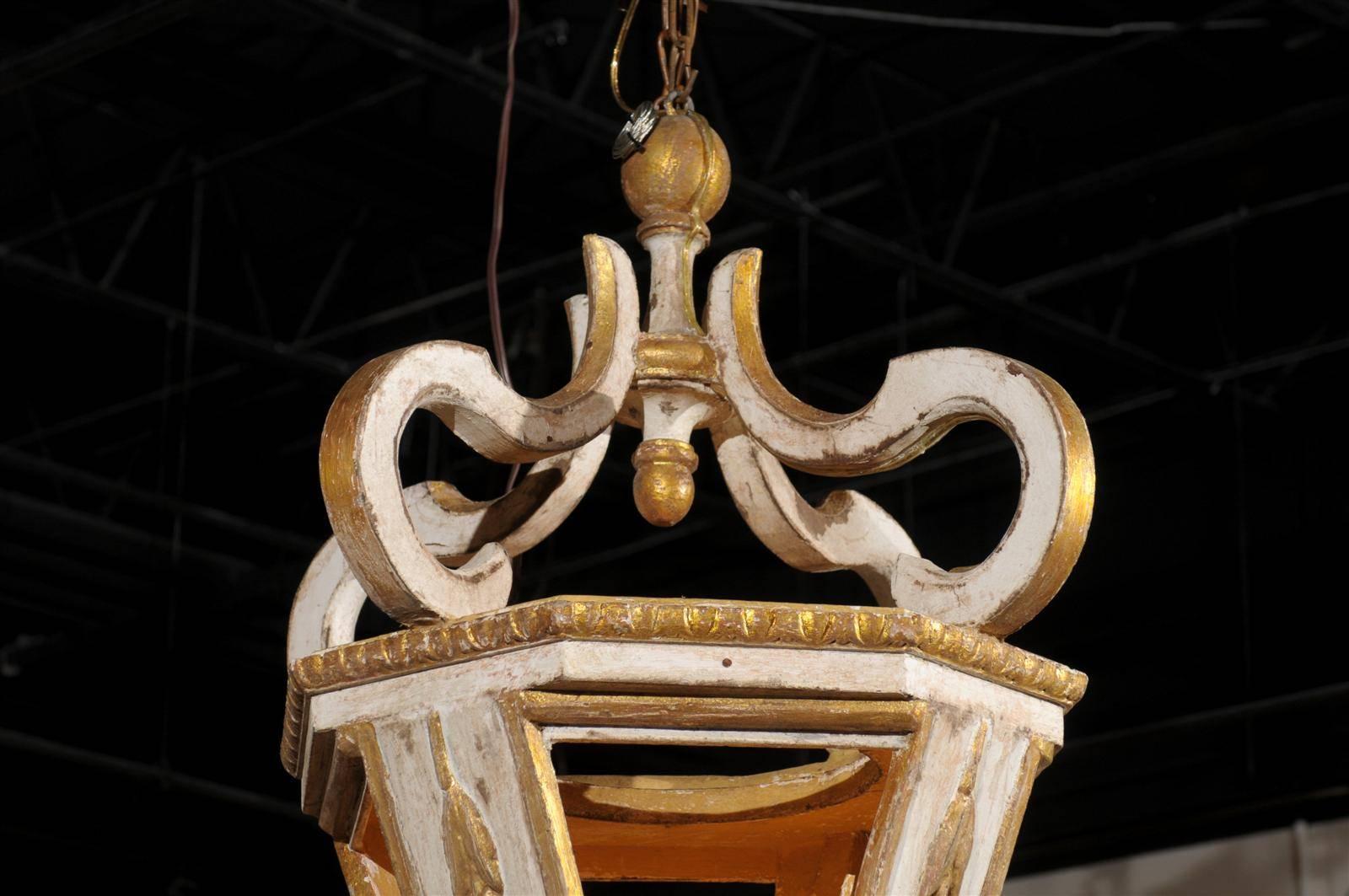  Italian Baroque Style 19th Century White and Gold Hanging Lanterns For Sale 2
