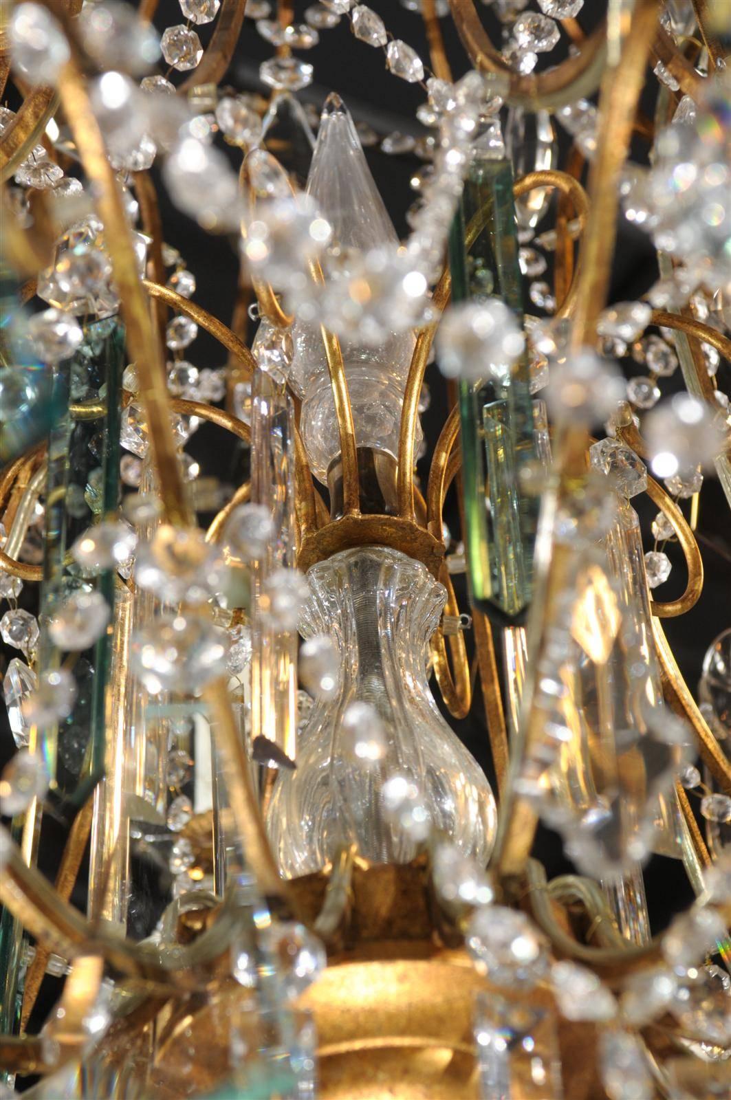 Continental Italian 24-Light Gilt and Crystal Chandelier with Colored Prisms  In Excellent Condition In Atlanta, GA