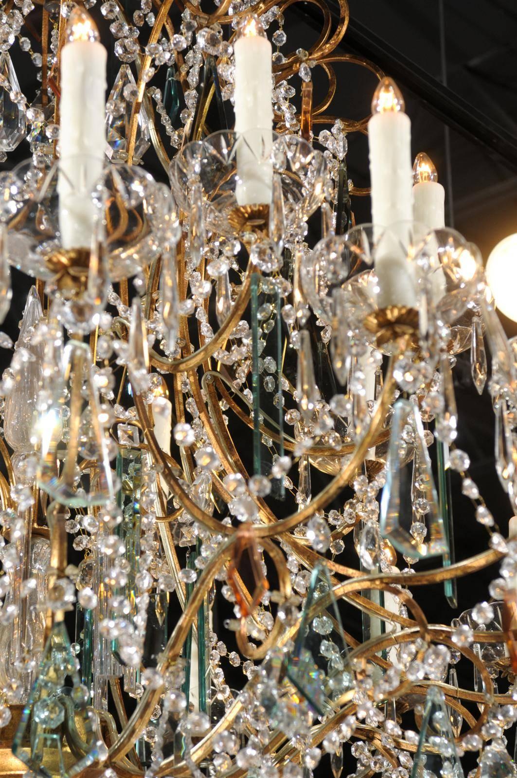 Continental Italian 24-Light Gilt and Crystal Chandelier with Colored Prisms  2