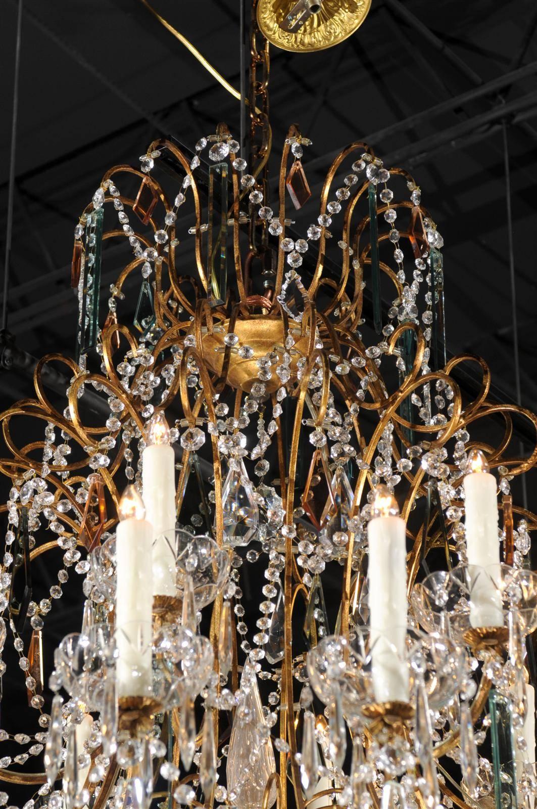 Continental Italian 24-Light Gilt and Crystal Chandelier with Colored Prisms  5