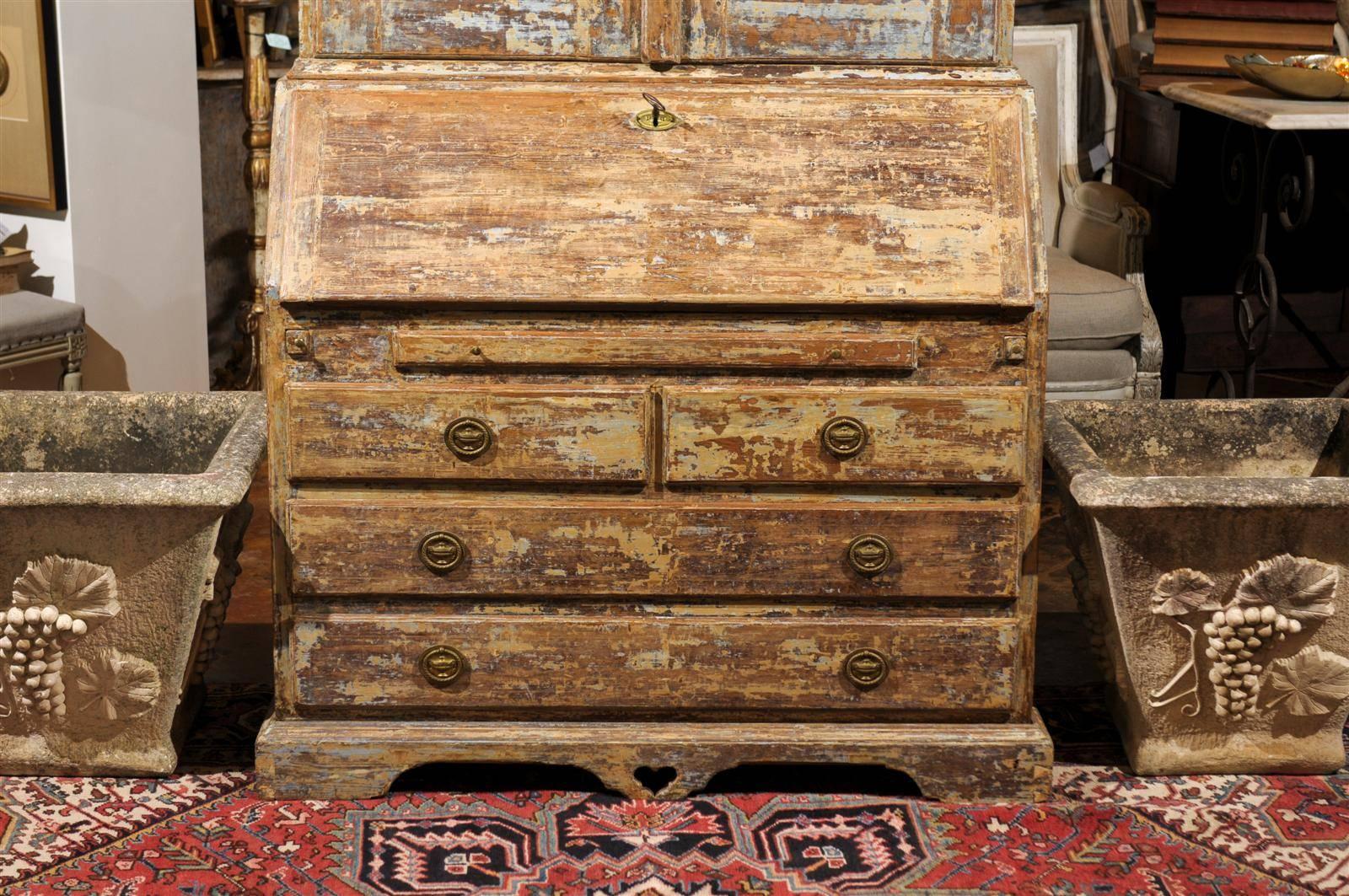 Swedish Scraped Heart of Pine Slant-Front Secretary from the 19th Century 1