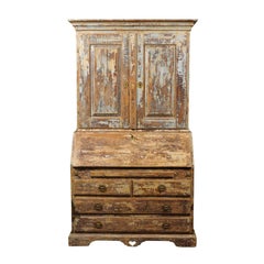 Swedish Scraped Heart of Pine Slant-Front Secretary from the 19th Century