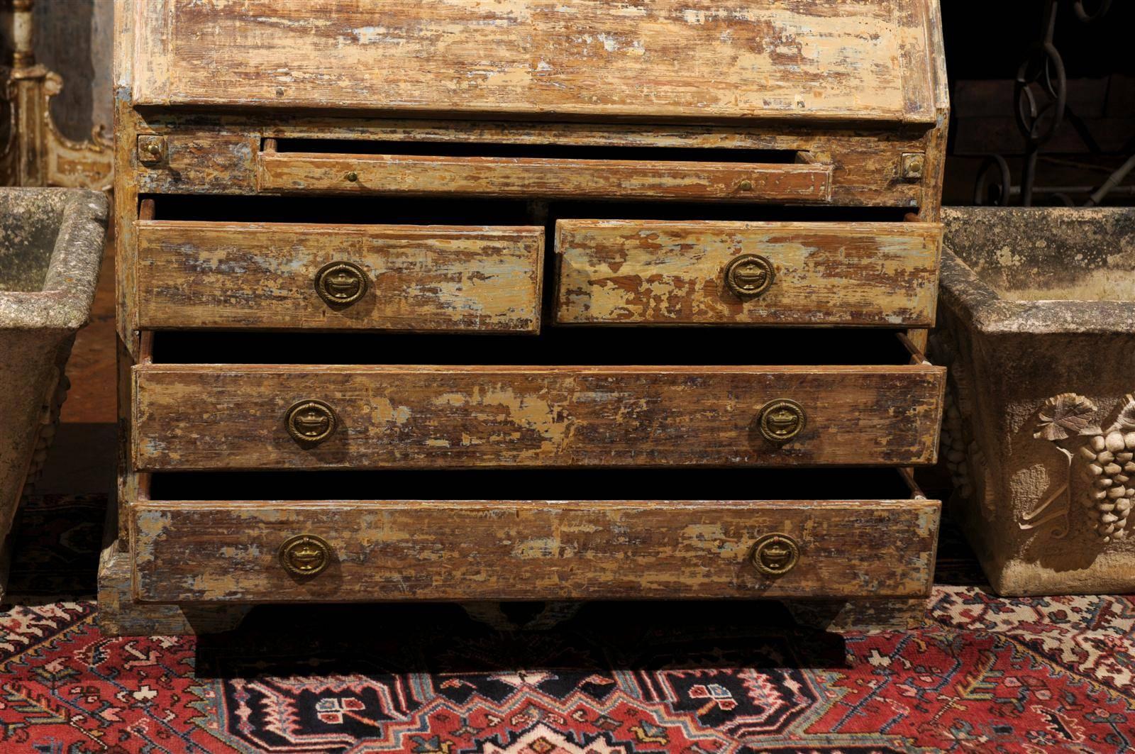 Swedish Scraped Heart of Pine Slant-Front Secretary from the 19th Century 4