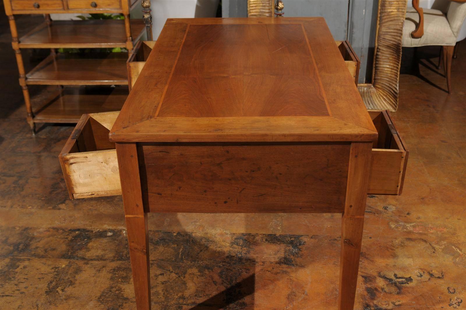 Italian 1880s Walnut Partner’s Desk with Banded Inlay and Arched Apron 4