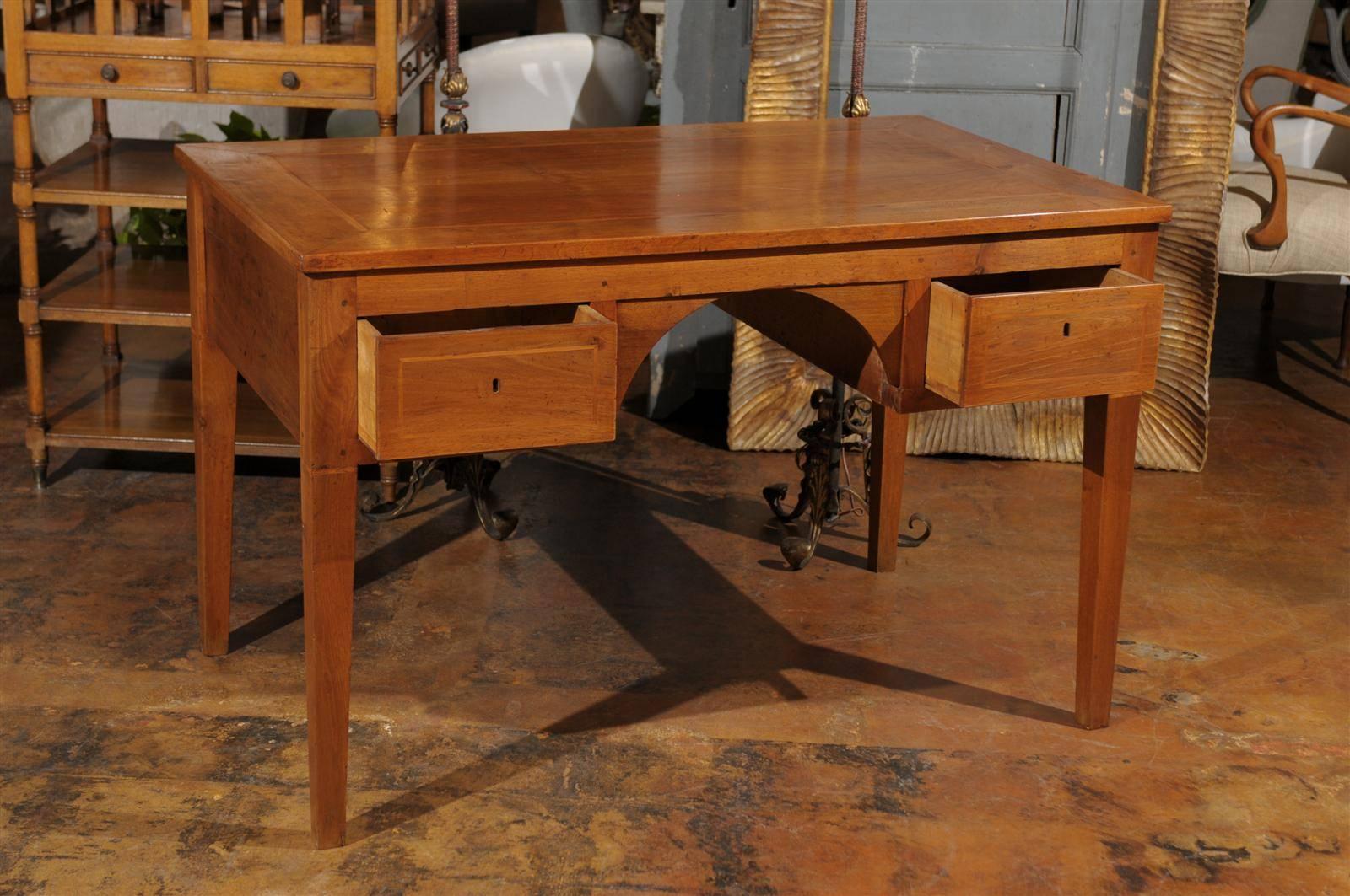 Italian 1880s Walnut Partner’s Desk with Banded Inlay and Arched Apron 2