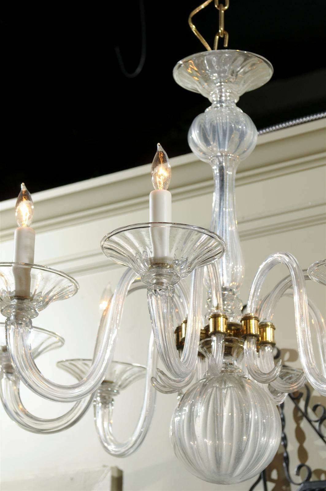 Murano Glass Mid 20th Century Eight-Light Murano Chandelier 