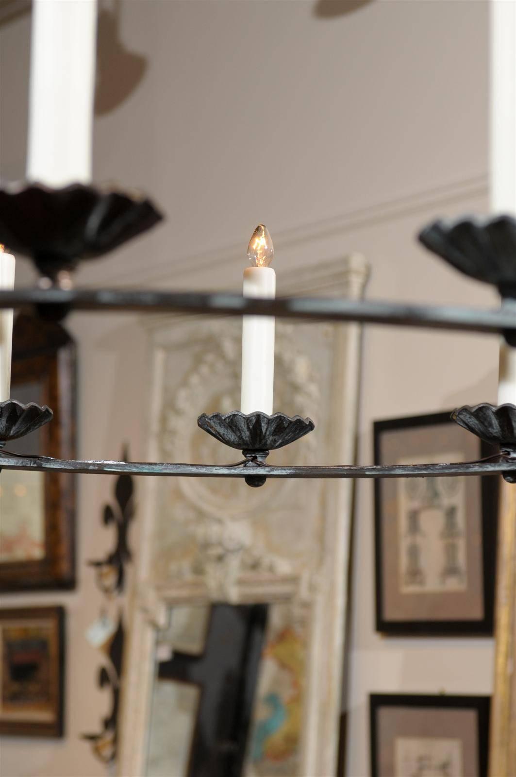 Custom Double Ring Wrought Iron Chandelier with Bronze Finish 4