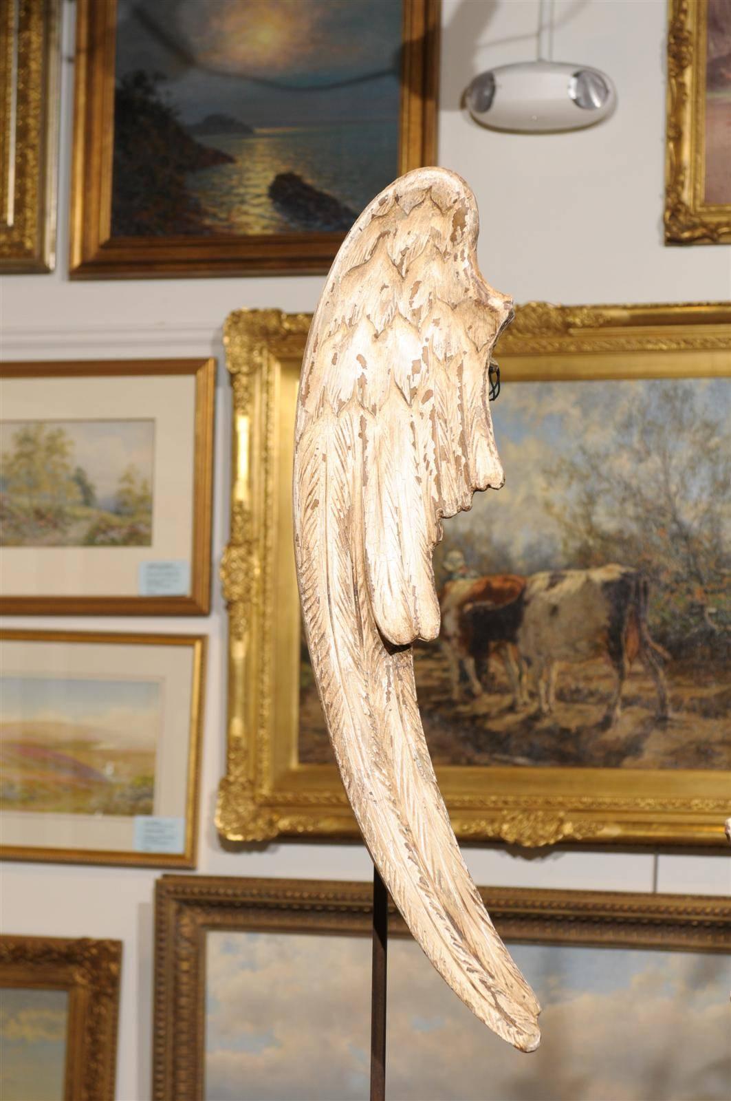 Carved Pair of Painted Angel Wings on Stands