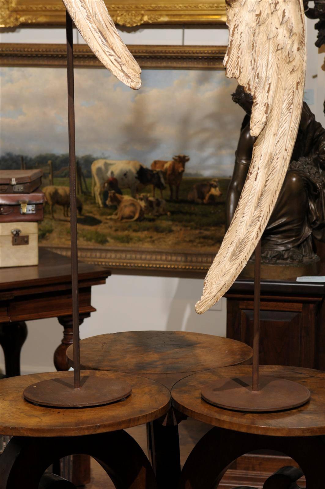 19th Century Pair of Painted Angel Wings on Stands