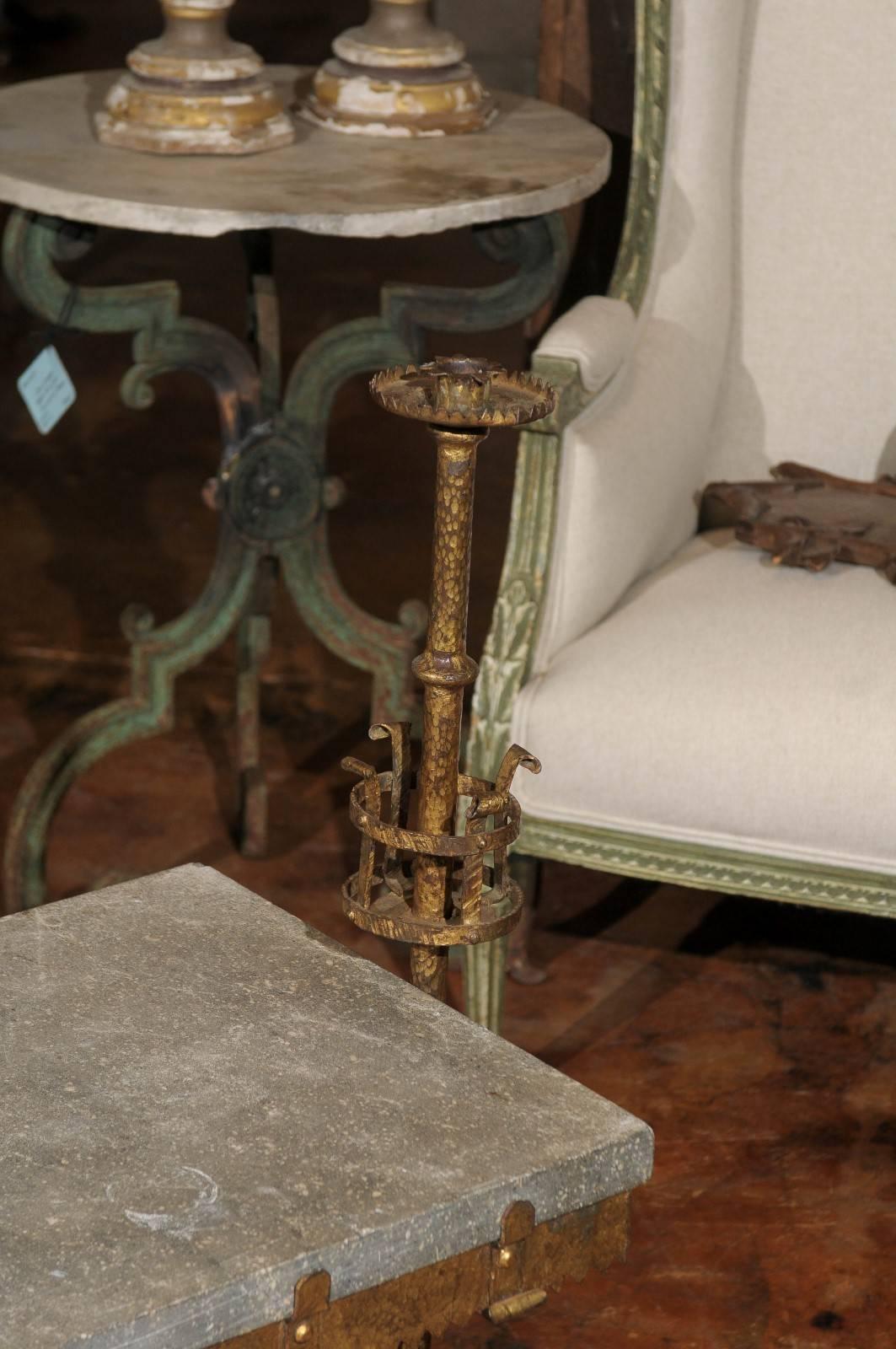 French Industrial 1900s Gilt Iron and Slate Wine Tasting Table with Candlestick 2