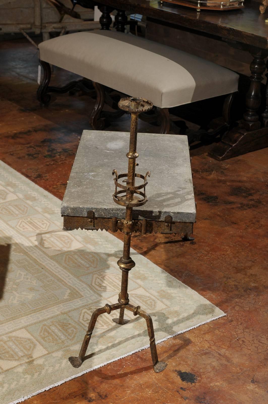 French Industrial 1900s Gilt Iron and Slate Wine Tasting Table with Candlestick 5