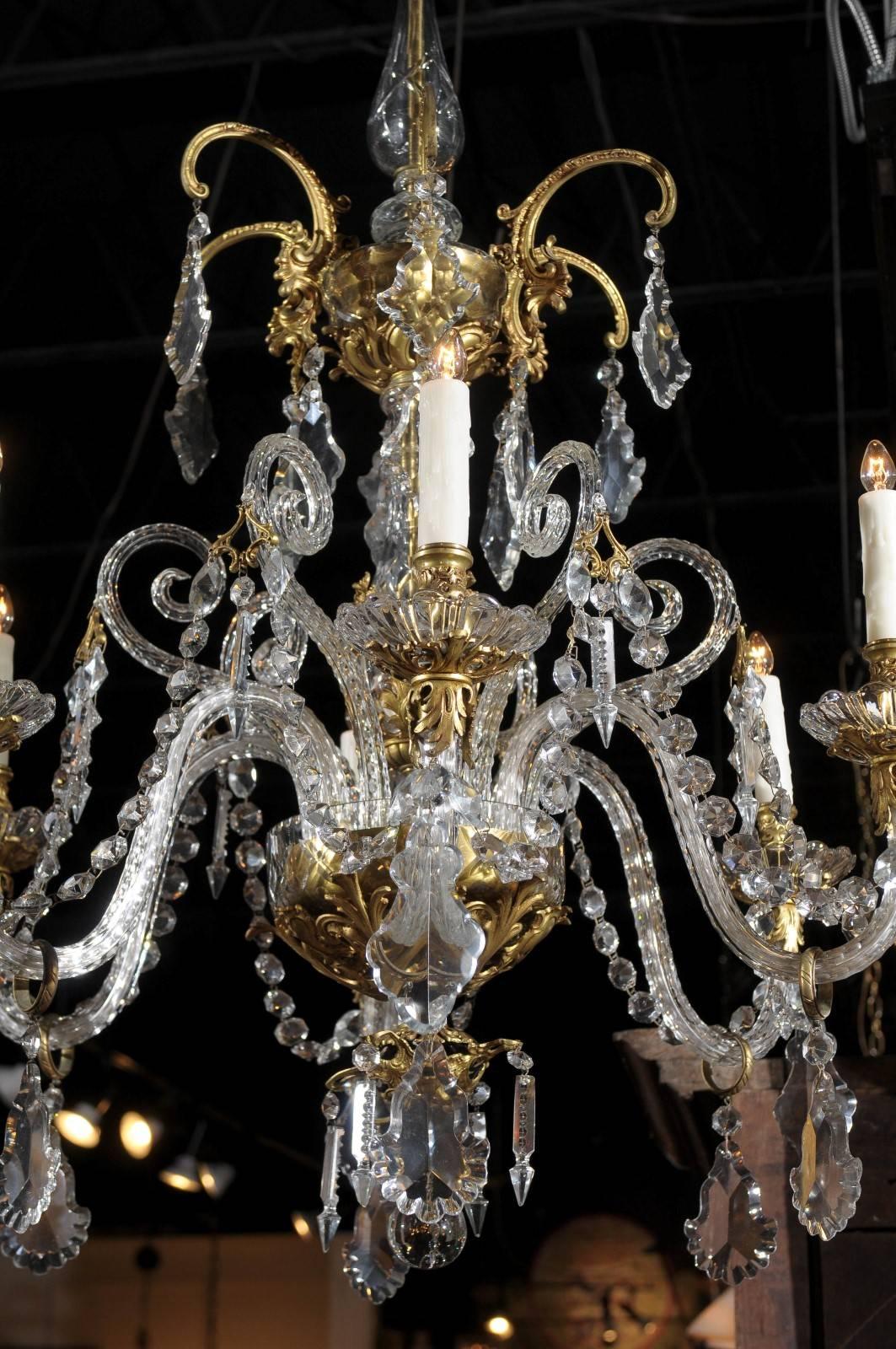 French Rococo Style Six-Light Crystal Chandelier with Gilt Bronze Accents  In Good Condition For Sale In Atlanta, GA