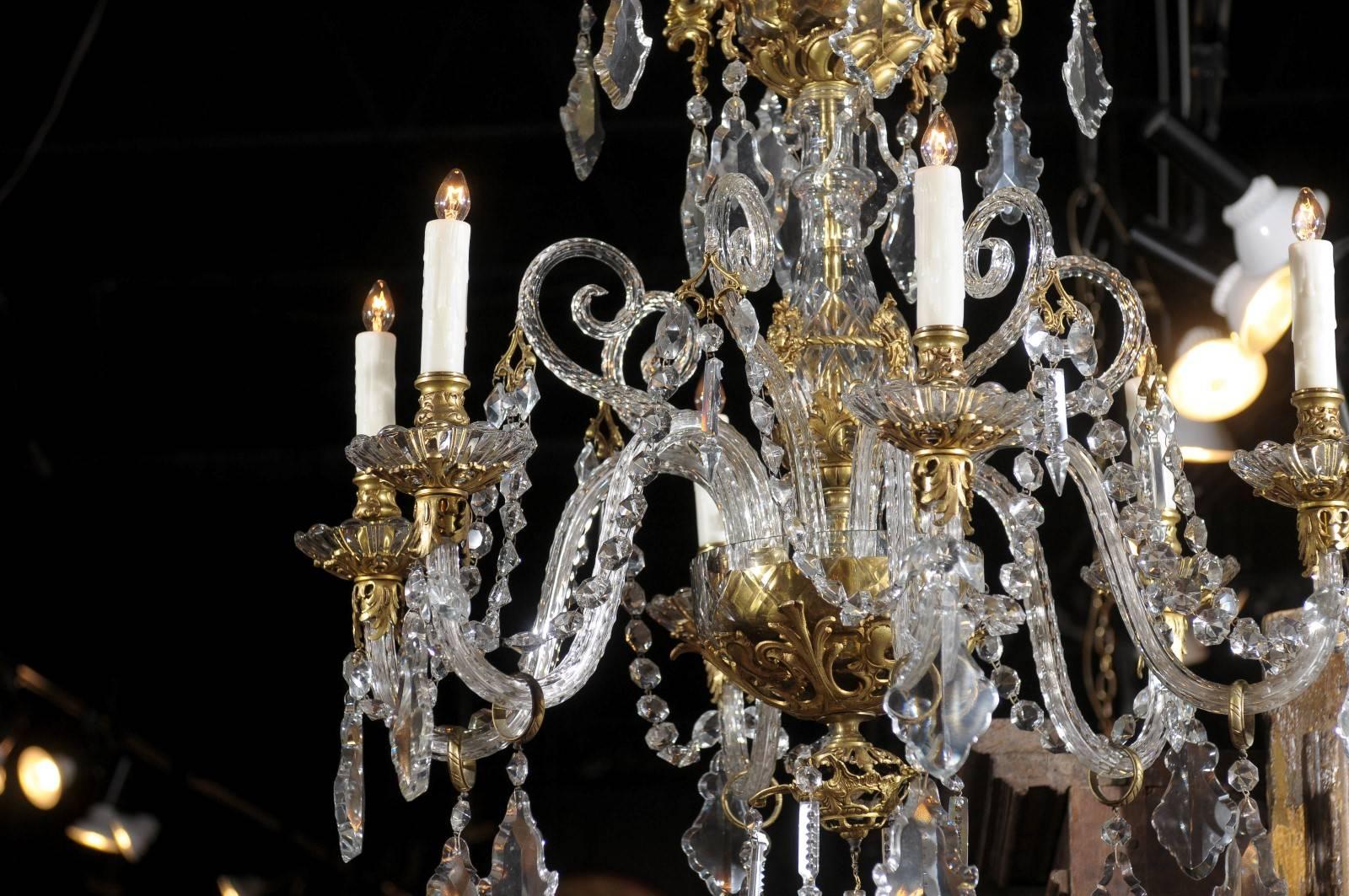 19th Century French Rococo Style Six-Light Crystal Chandelier with Gilt Bronze Accents  For Sale