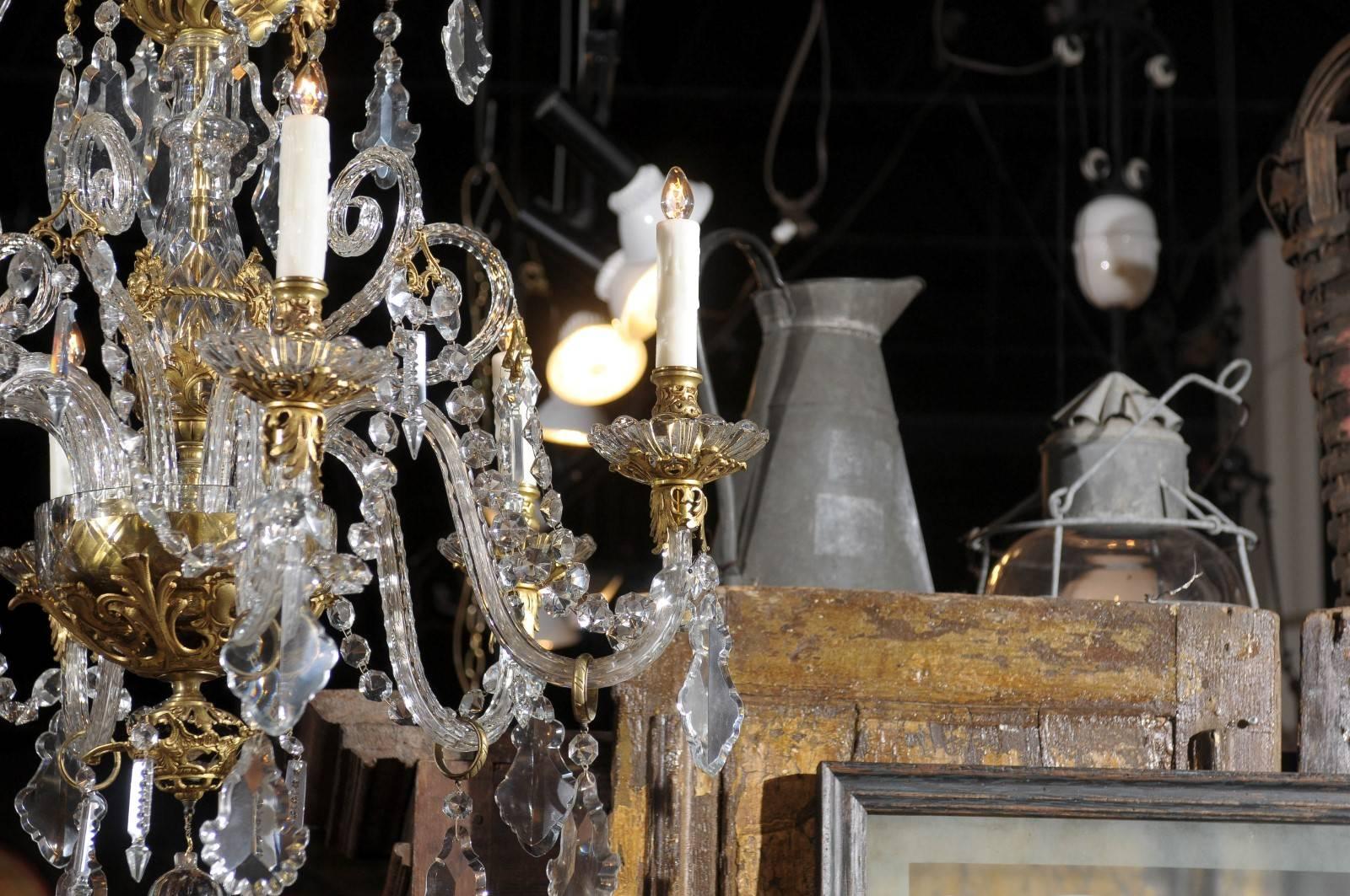French Rococo Style Six-Light Crystal Chandelier with Gilt Bronze Accents  For Sale 2