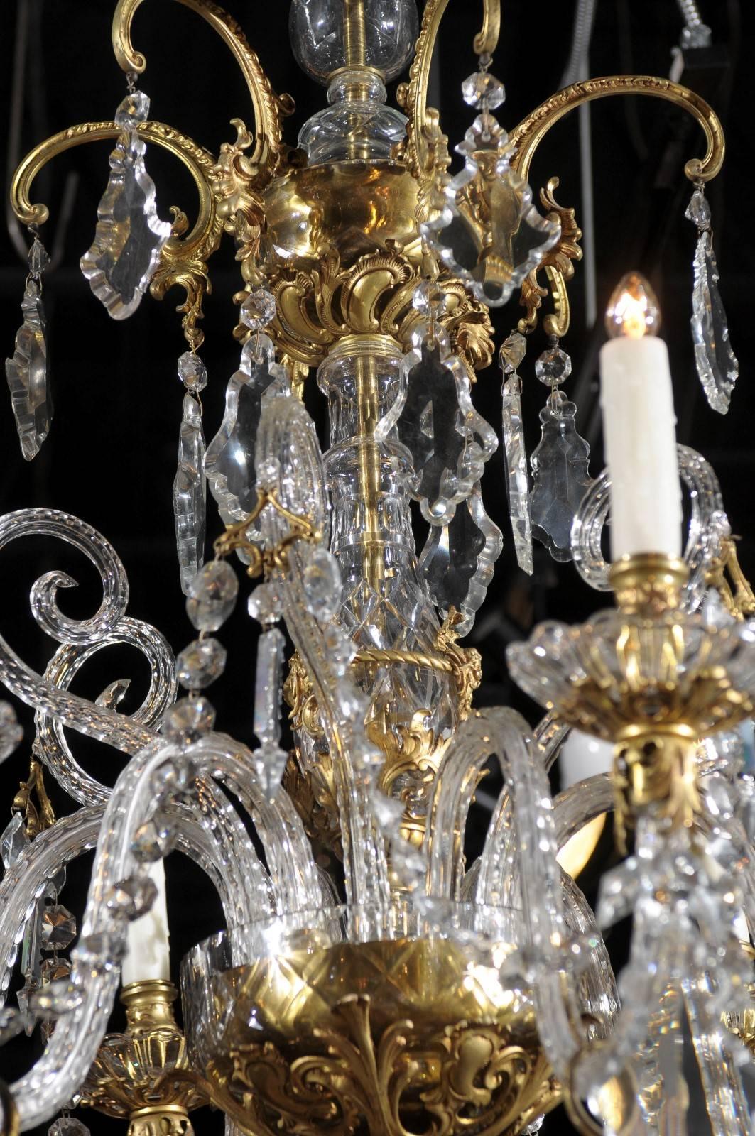 French Rococo Style Six-Light Crystal Chandelier with Gilt Bronze Accents  For Sale 3