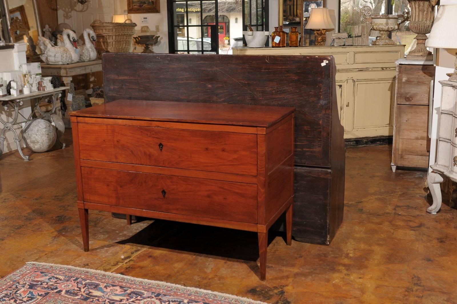 Ebonized Italian 1890s Neoclassical Style Fruitwood Commode with Inlaid Escutcheons